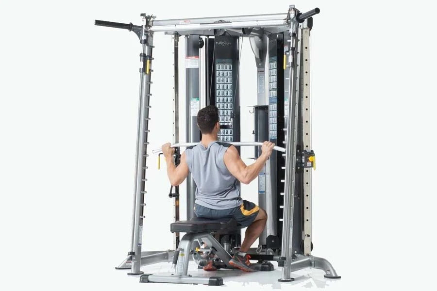 TuffStuff Evolution Corner Multi-Functional Trainer Home Gym System (CXT 200) with Smith Press Attachment (CXT 225) - Perfect for Full-Body Workouts at Home or Commercial Gyms