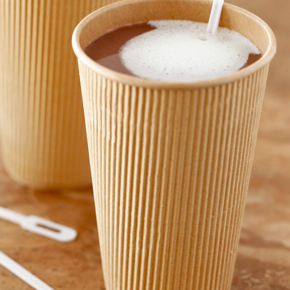 500 Pack 16oz Disposable Coffee Cups with Ripple Wall Design - Kraft Paper Insulated Hot Cups for Coffee, Tea & Hot Beverages (Lids Sold Separately) - Perfect for Cafes, Offices, Catering & Takeout Services
