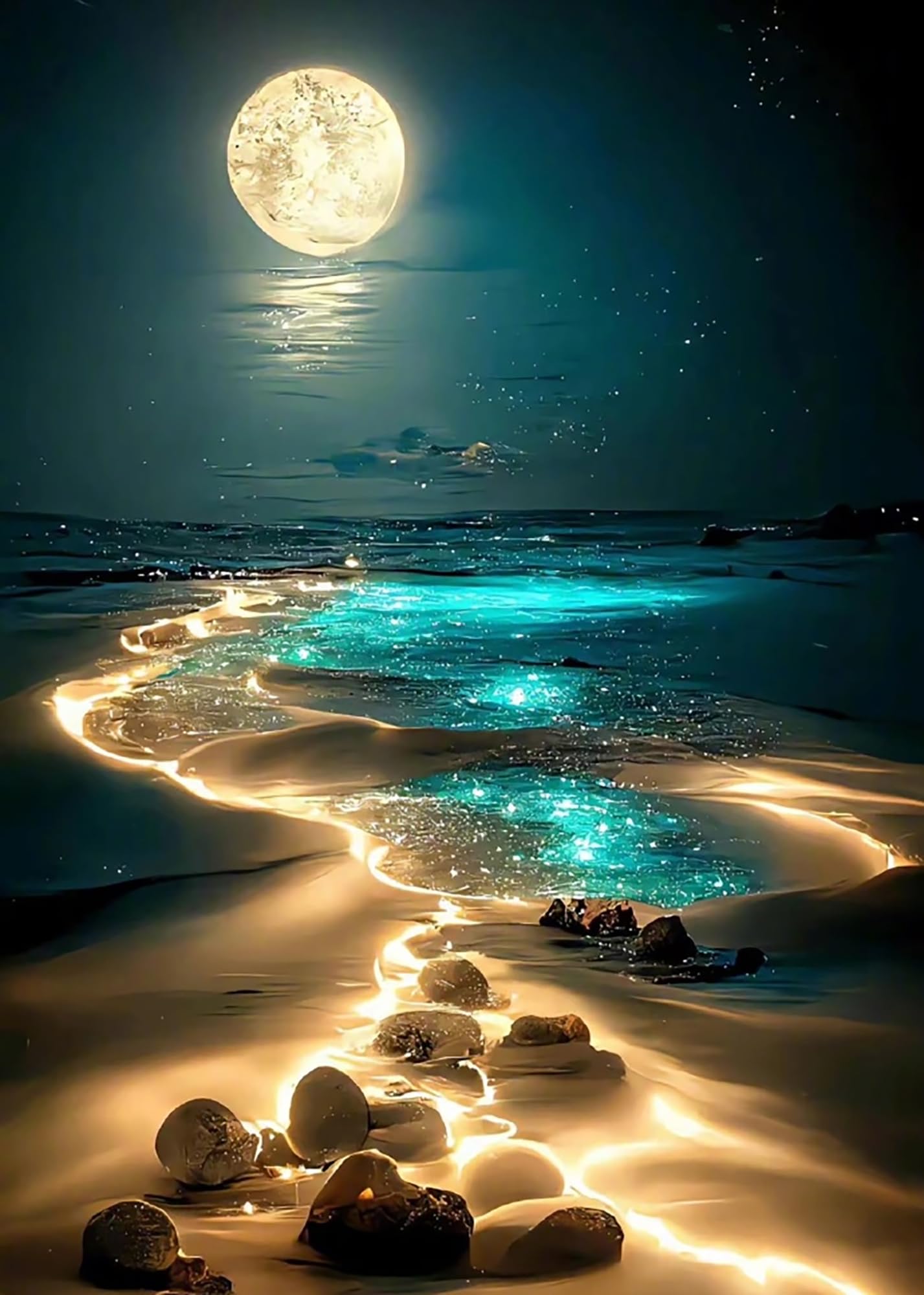 5D Diamond Painting Kit for Adults - Moonlight Beach Seaside Art, DIY Full Drill Diamond Art Kits for Beginners, 12x16 Inch Home Wall Decor (Perfect for Relaxation, Stress Relief & Creative Gift Ideas)