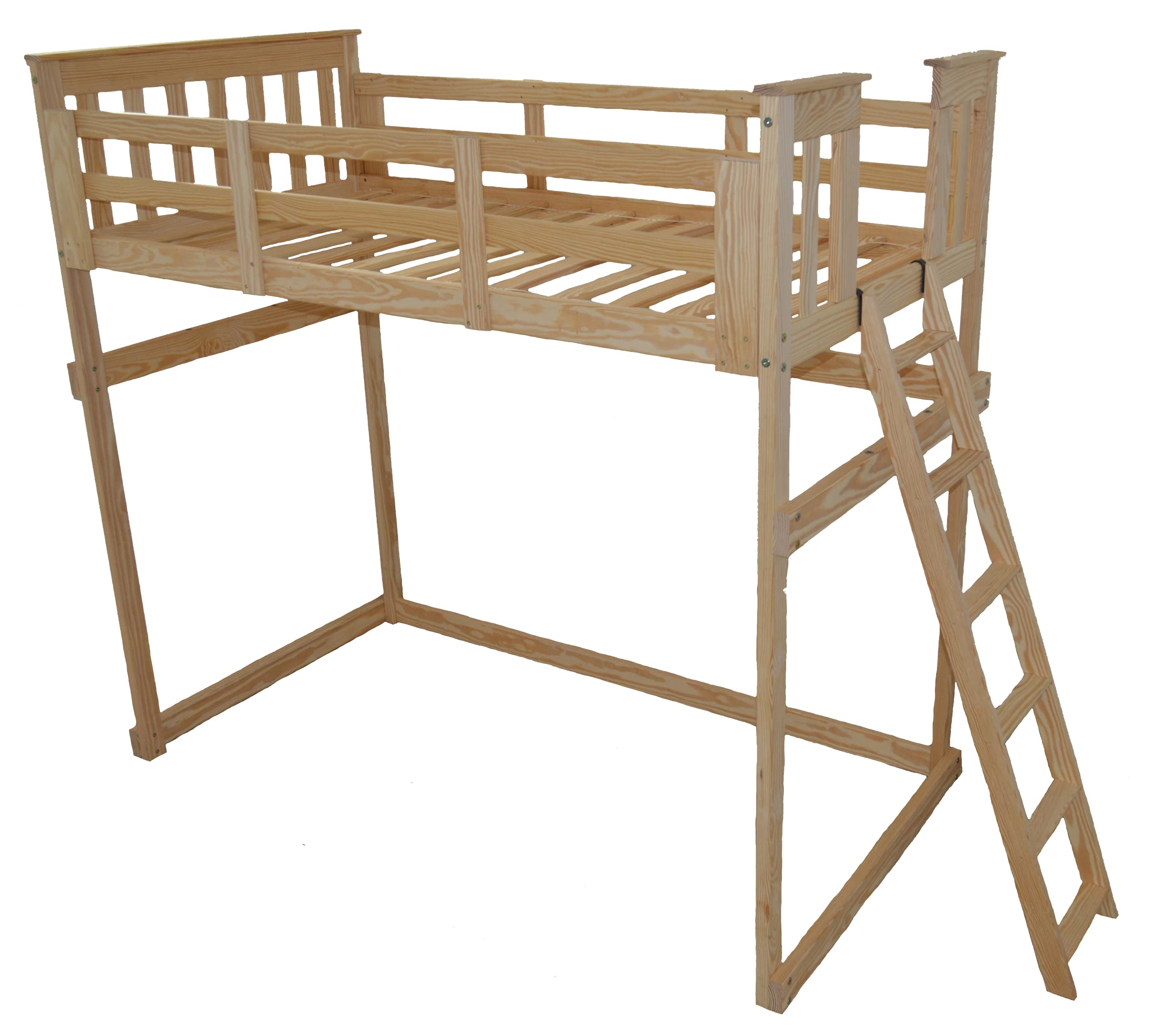 Pine Twin Mission Loft Bed with End Ladder - Unfinished Solid Wood Loft Bed for Kids & Teens - Space-Saving Bedroom Furniture for Small Rooms & Dorm Rooms - Furniture Barn USA