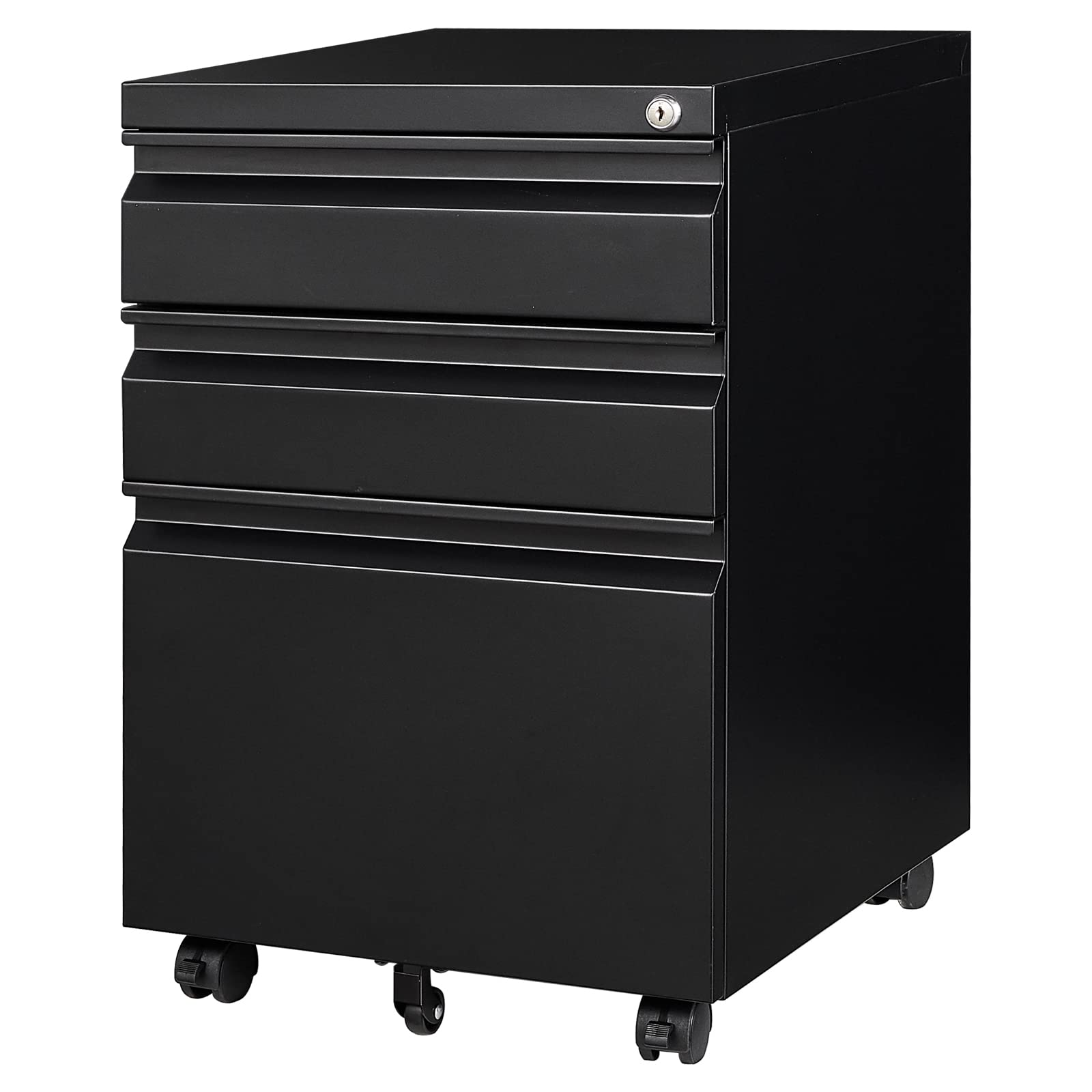 Yizosh 3-Drawer Locking Mobile File Cabinet - Black Under Desk Rolling Storage Organizer for Legal/Letter/A4 Files - Heavy Duty Metal File Cabinet with Wheels (Fully Assembled) - Perfect for Office, Home, or Classroom Organization
