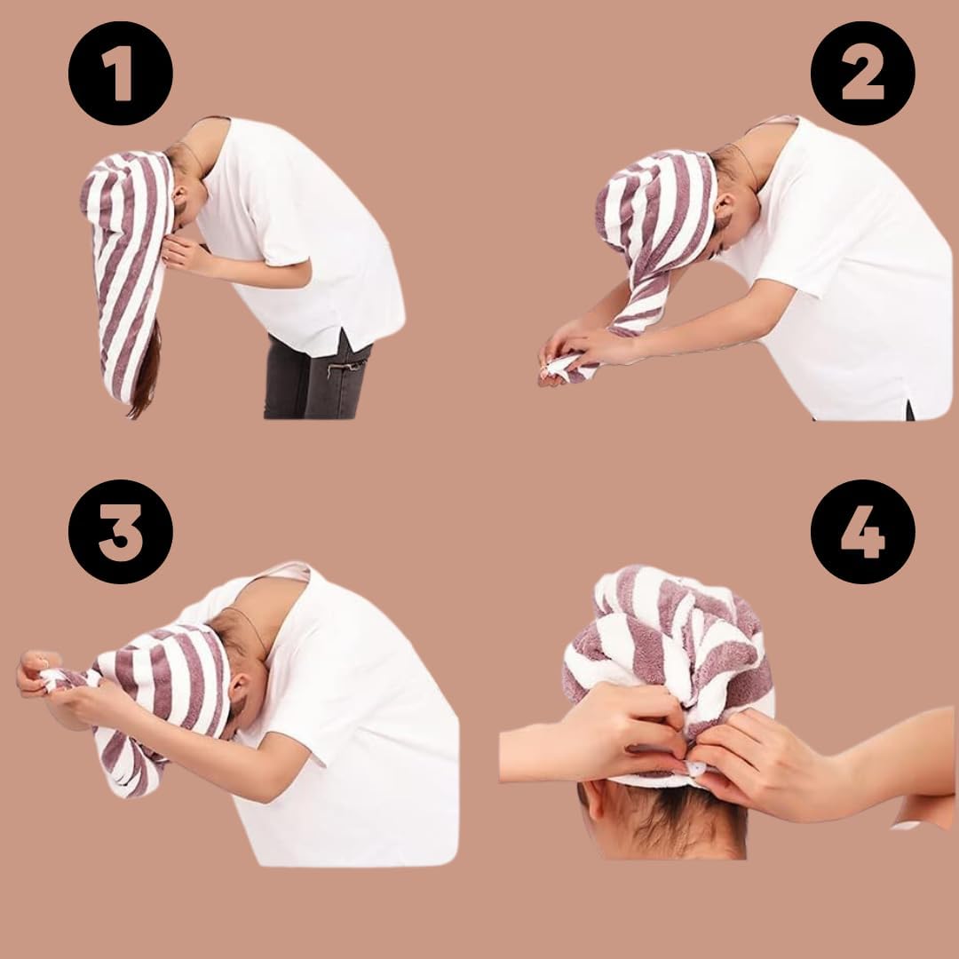 Microfiber Hair Towel Wrap for Women - 2 Pack Anti-Frizz Hair Turban for Wet & Long Curly Thick Hair - Quick Dry Hair Wrap for Shower, Bath & Salon Use