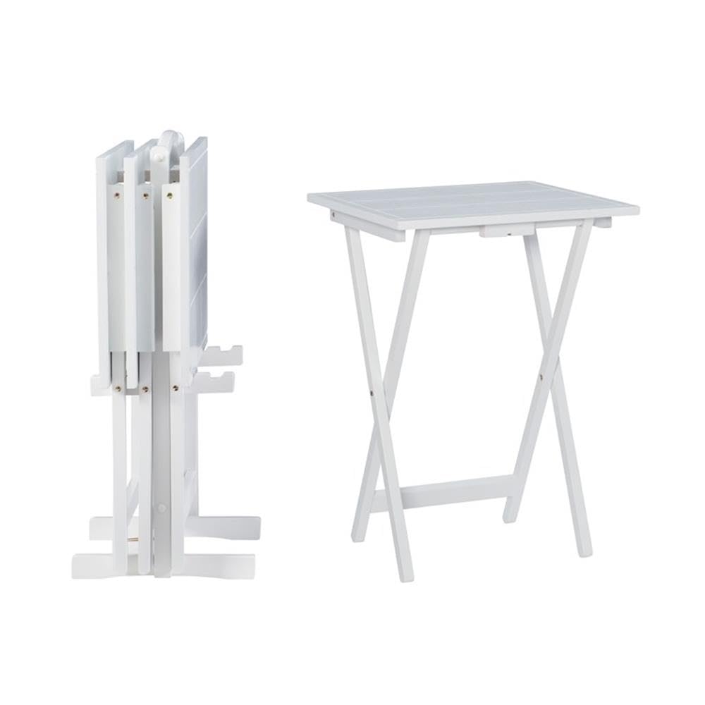 Pemberly Row Traditional 5-Piece Wooden Tray Table Set - Whitewashed Finish | Perfect for Living Room, Patio & Small Space Decor