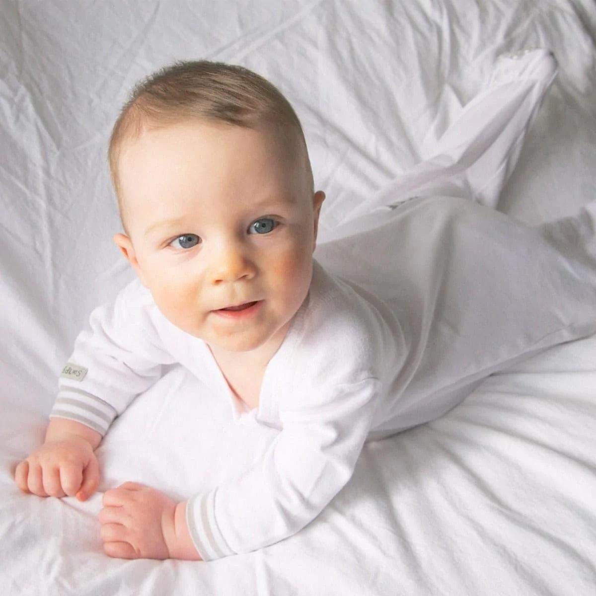 Organic Baby Sleeper - Soft & Breathable White & Grey Cotton Pajamas for Newborns & Infants | Perfect for Nighttime Comfort & Daytime Naps