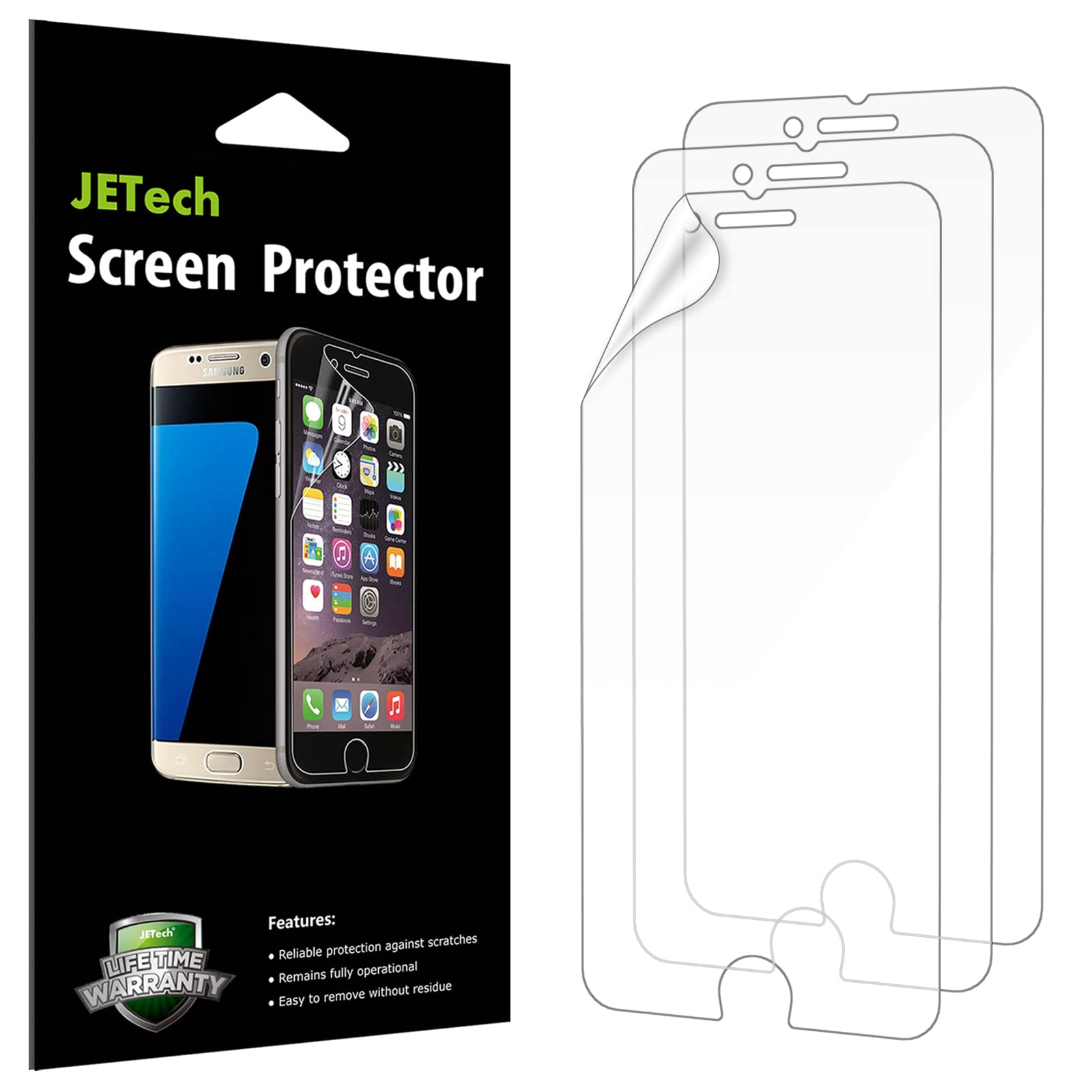 JETech iPhone SE 2022/2020 iPhone 8 iPhone 7 Screen Protector - 3 Pack HD Clear PET Film - Anti-Scratch Bubble-Free Protection for Work Travel & Daily Use