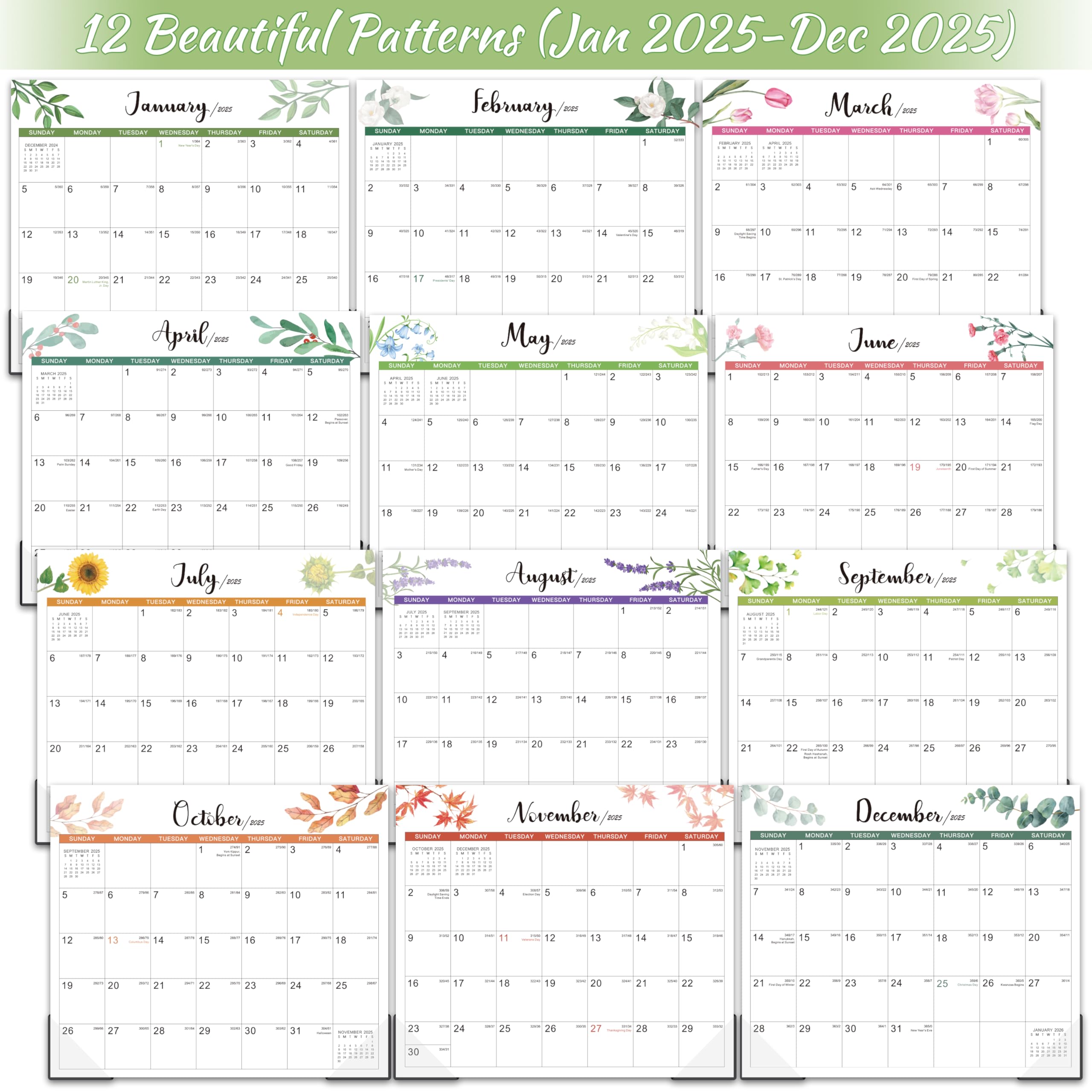2025 Magnetic Refrigerator Calendar - Jan 2025 to Dec 2025 Tear-Off Pad with Large Blocks (11.2