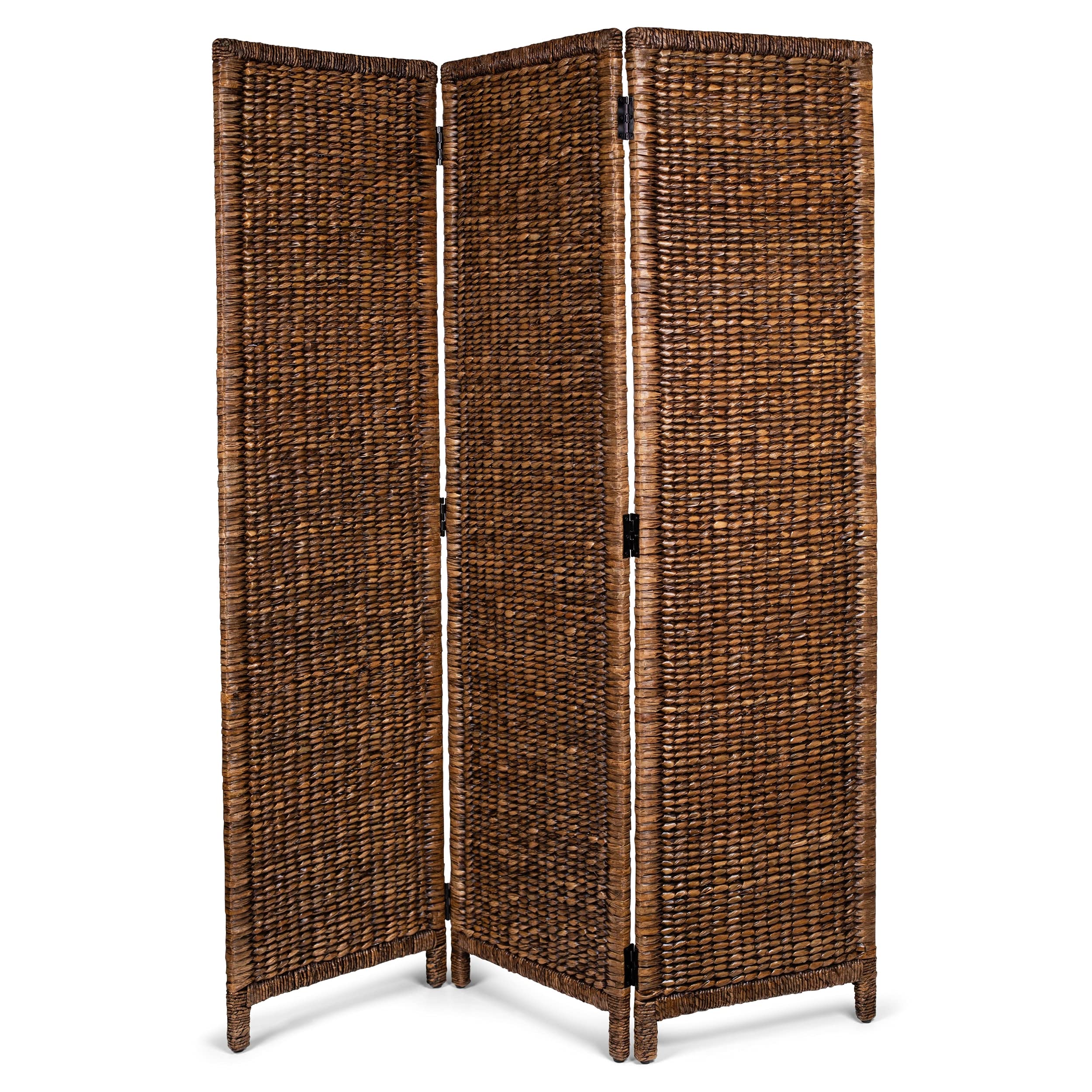BIRDROCK HOME 3-Panel Handwoven Seagrass Room Divider - Brown Wash Folding Partition Screen - Natural Abaca Privacy Screen for Living Room, Bedroom & Office Decor