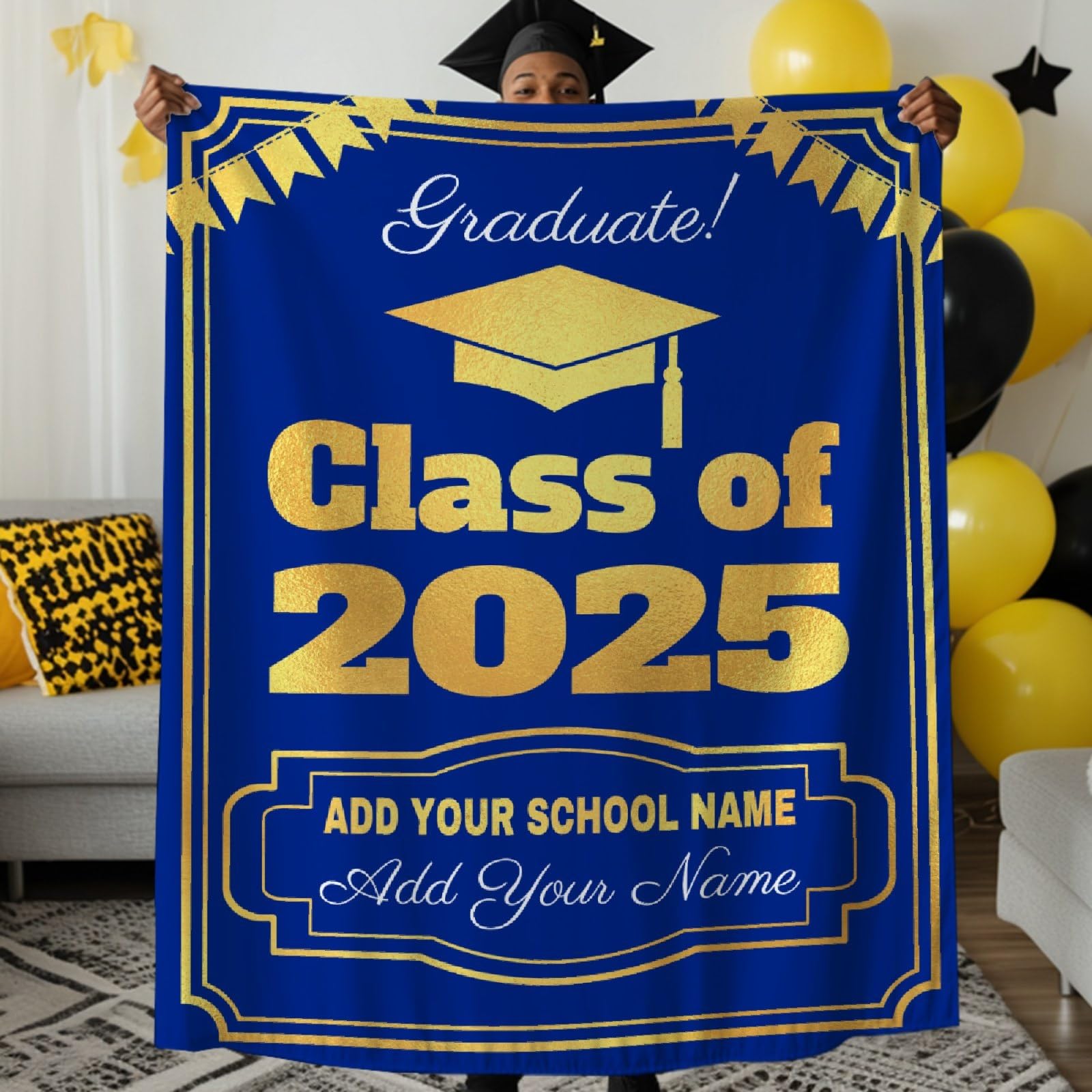Personalized Graduation Blanket 2025 - Custom Class of 2025 Throw Blanket Gift for High School & College Graduates - 30x40 Inch Soft Fleece Blanket for Graduation Party Decor & Dorm Room Essentials