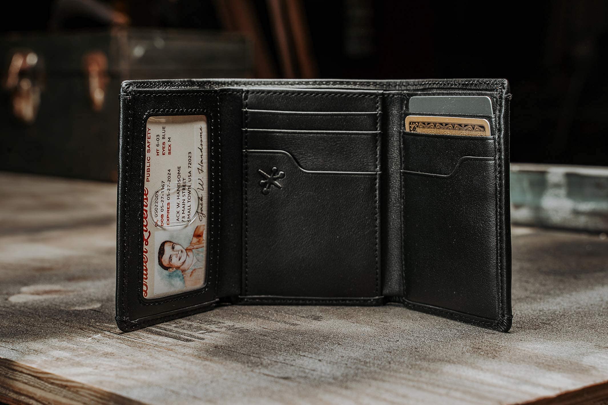 House of Jack Co. Eastwood RFID Blocking Trifold Wallet for Men - Premium Full Grain Cowhide Leather with Double Bill Compartment (Black) - Perfect for Everyday Carry, Travel & Business Use