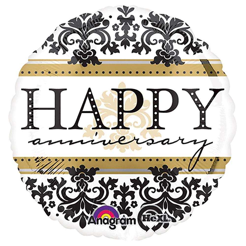LOONBALLOON 18 Inch Happy Anniversary Damask Balloons - Elegant Party Decorations for Wedding Anniversaries, Romantic Celebrations & Special Occasions
