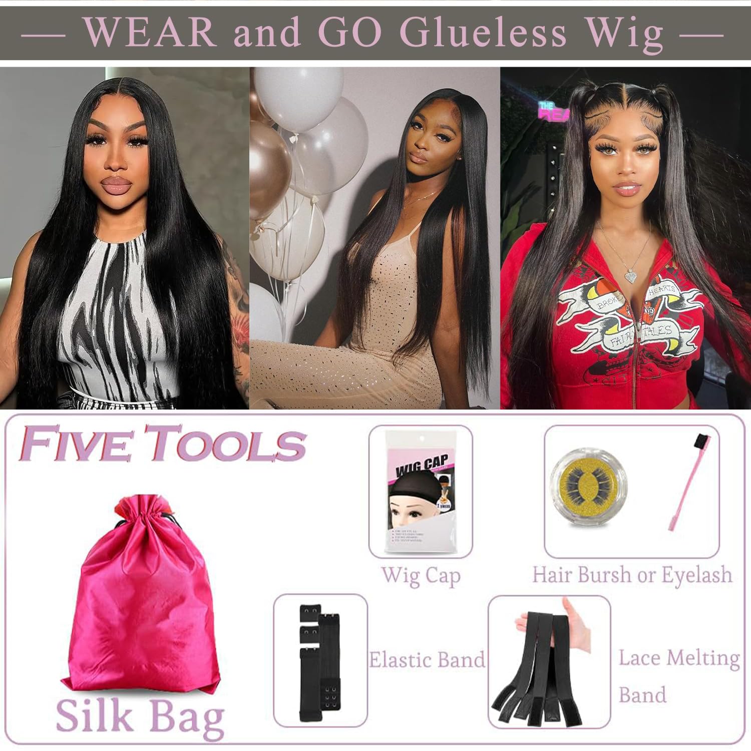 Glueless Human Hair Wigs for Women - 32 Inch Straight Lace Front Wig with HD Lace & 220% Density, Pre Plucked & Pre Cut 7x5 Lace Closure, No Glue Needed, Natural Black | Perfect for Daily Wear, Special Occasions & Protective Styling