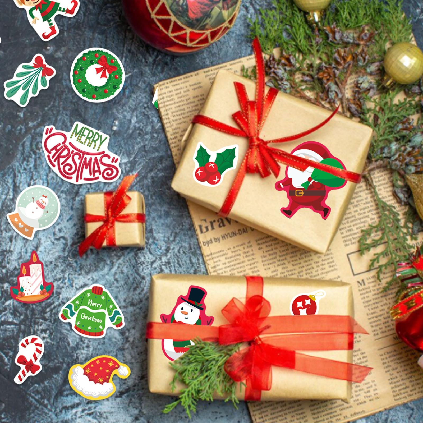 Christmas Stickers for Kids - 50 Unique Merry Holiday Designs, Winter Party Decorations, Xmas Goodie Bag Fillers & Party Favors - Perfect for Classroom Activities, Gift Wrapping & Holiday Crafts