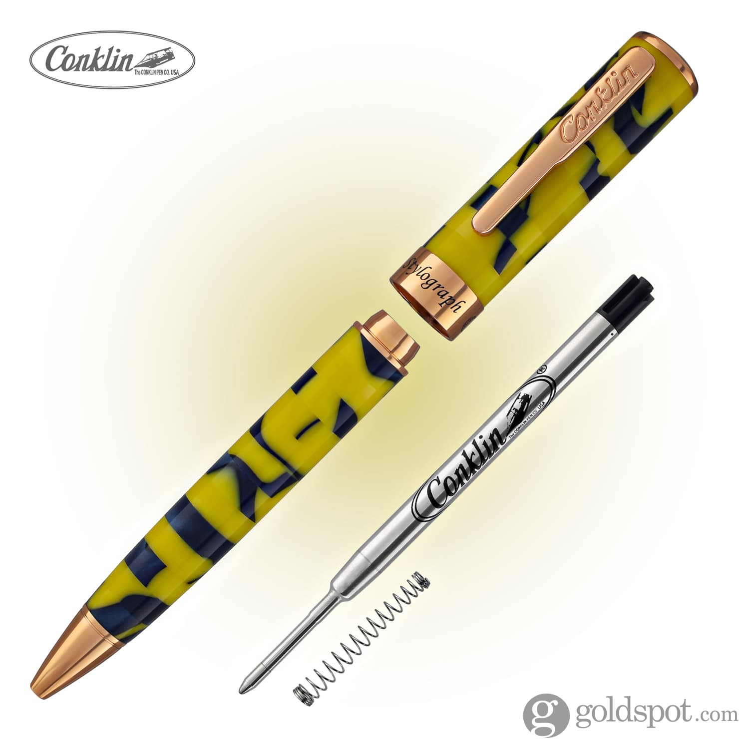 Conklin Stylograph Mosaic Ballpoint Pen - Yellow & Blue Premium Writing Instrument for Office, School & Gift Giving