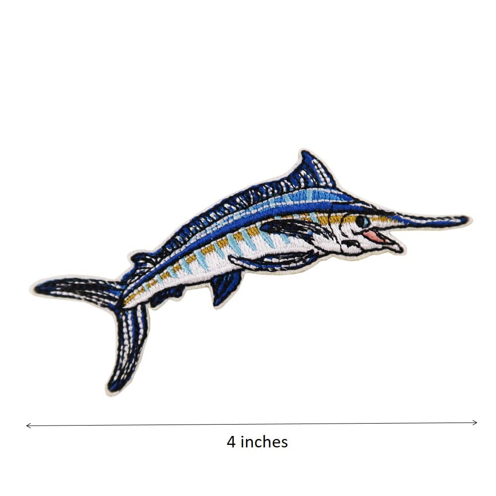 DIY Deep Sea Fish Shirt Iron-On Patch - Blue Marlin & Swordfish Embroidered Applique for T-Shirts, Jackets & Hats | Perfect for Marine Life Lovers & Ocean-Themed DIY Projects
