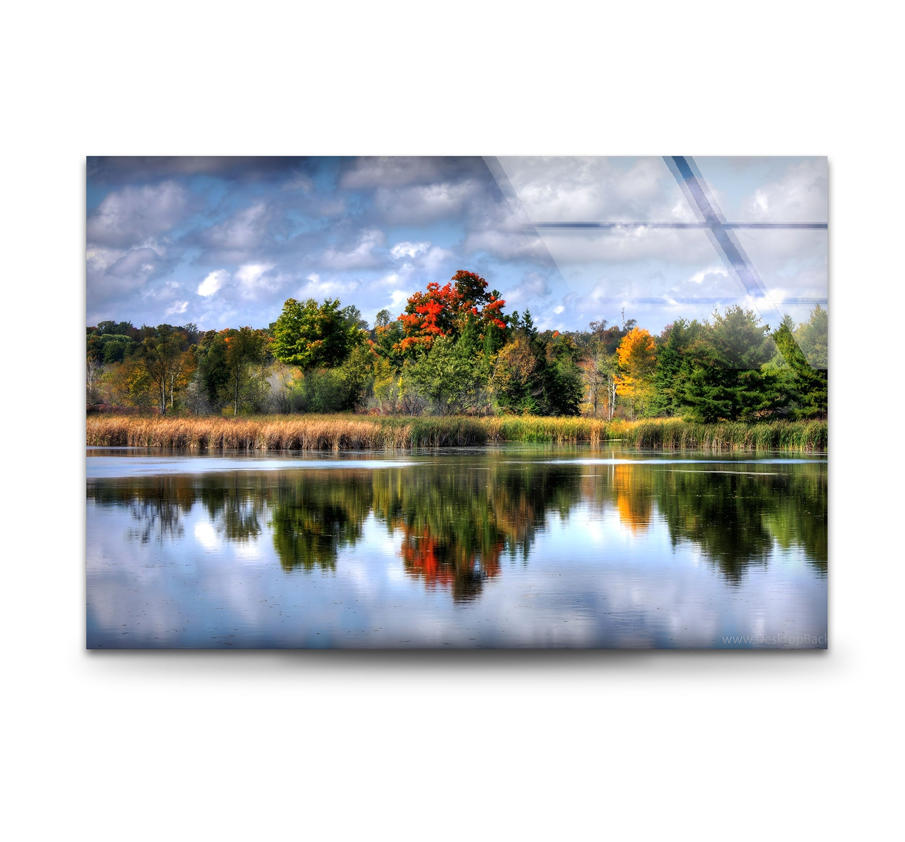 Autumn Reflections Scenic Forest Lake Glass Wall Art - Stunning Nature Decor for Living Room, Bedroom & Office