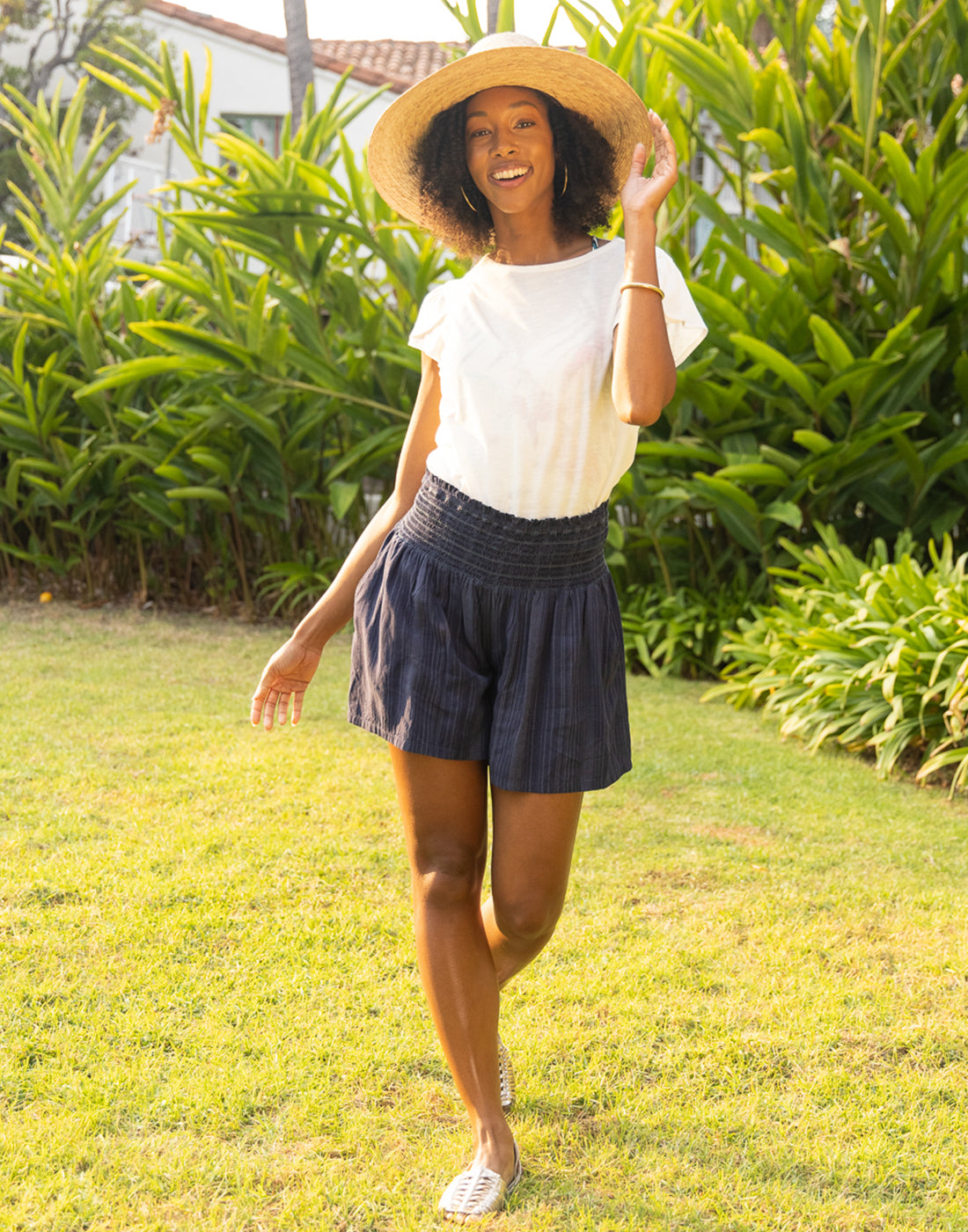 Leah Short Sleeve Shirt - Navy Blue Striped Casual Top for Women | Perfect for Summer Outfits, Beach Wear & Everyday Style | FINAL SALE