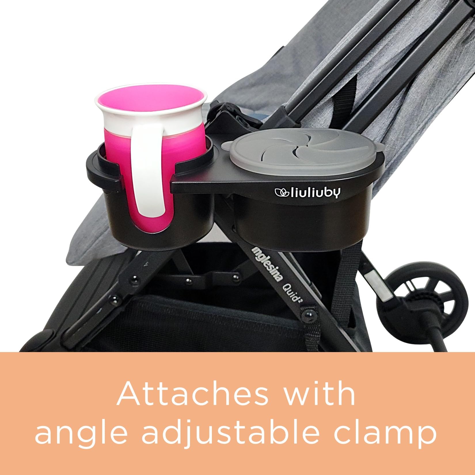 Universal Stroller Snack Tray Attachment - Adjustable Baby Stroller Cup Holder & Snack Tray for UppaBaby, Bugaboo, Nuna, Yoyo, Wagon, Wonderfold, Evenflo, Bob, Jogger - Perfect for On-the-Go Snacks & Drinks During Walks, Shopping & Travel