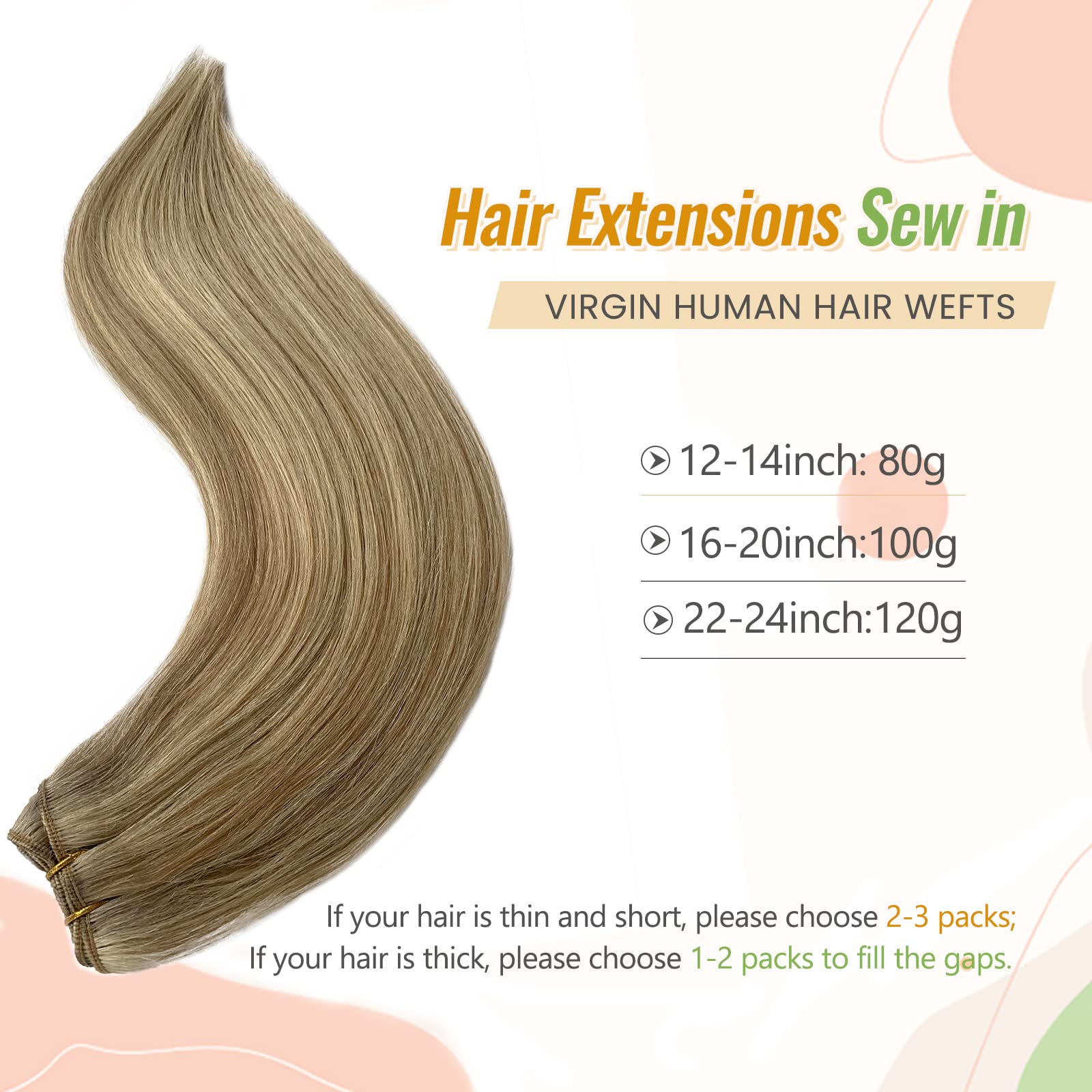 22 Inch Sew-in Weft Hair Extensions - 120g Thick Straight Remy Human Hair Bundles for Women | Hand-Tied Weft Extensions in Balayage Blonde | Perfect for Daily Styling, Special Occasions & Salon Use