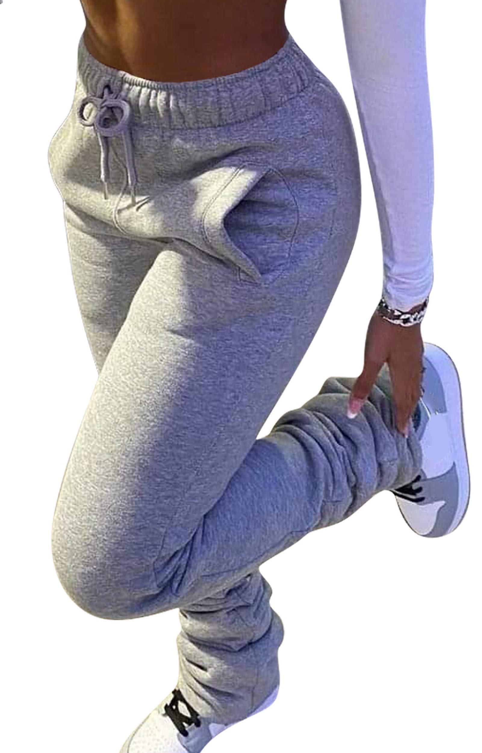 VAKKEST Women's High Waisted Stacked Leggings - Casual Drawstring Sweatpants with Flare - Solid Color Thick Yoga Pants for Workout & Lounge - Perfect for Gym, Running, Yoga and Everyday Wear