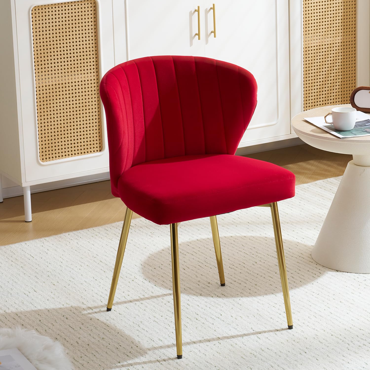 ANOUR Velvet Dining Chairs Set of 2 - Modern Upholstered Kitchen Side Chairs with Golden Metal Legs for Dining Room, Living Room & Bedroom - Fuchsia Pink - Perfect for Small Spaces, Breakfast Nooks & Home Decor