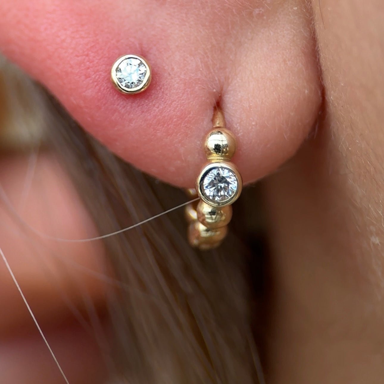 14K Yellow Gold Round Diamond Flat Back Stud Earrings - Bezel Set for Secure Wear | Perfect for Daily Use, Gifts & Special Occasions