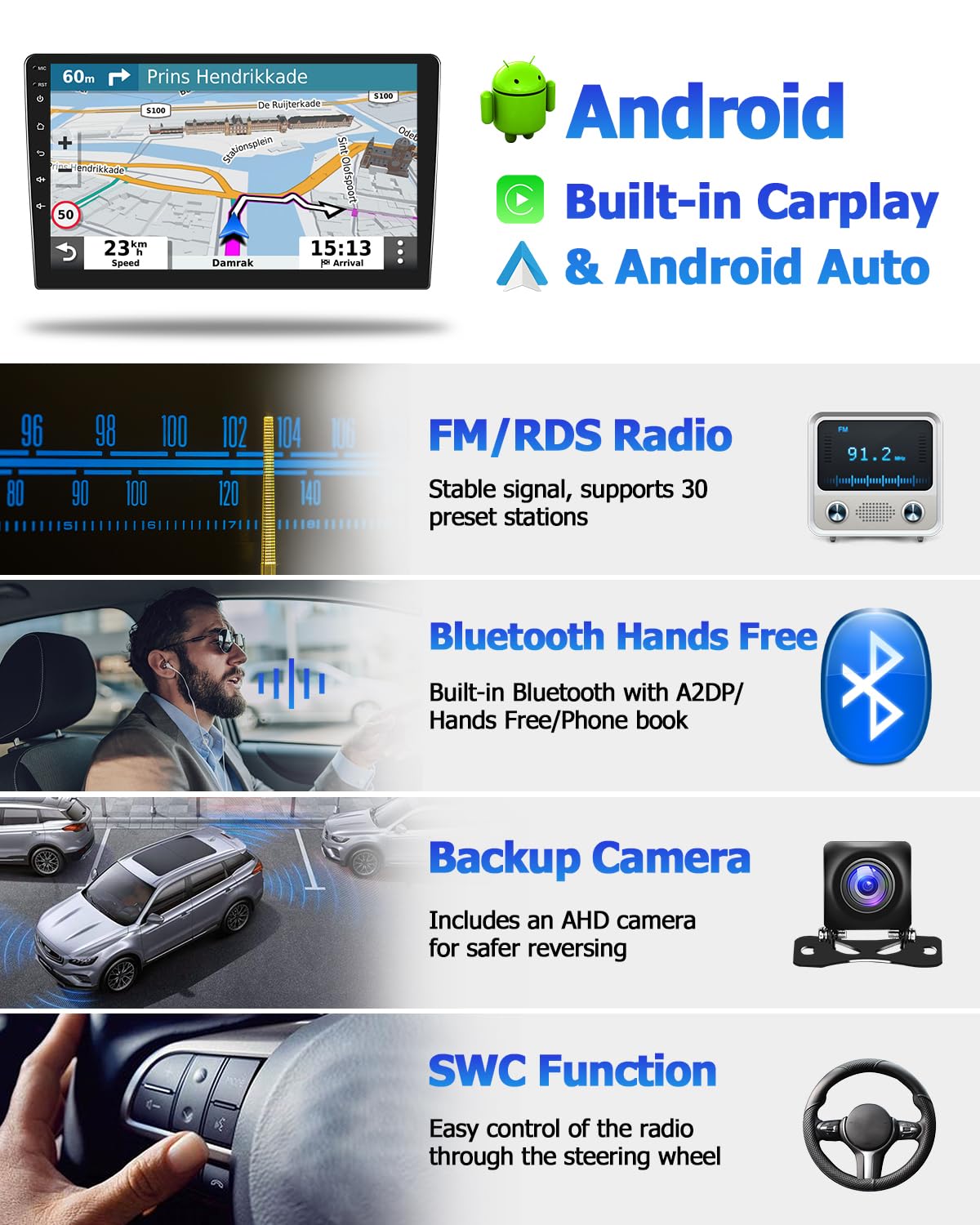 2+64GB Hikity Android 13 Car Stereo for Toyota Camry 2012-2014 - 10.1