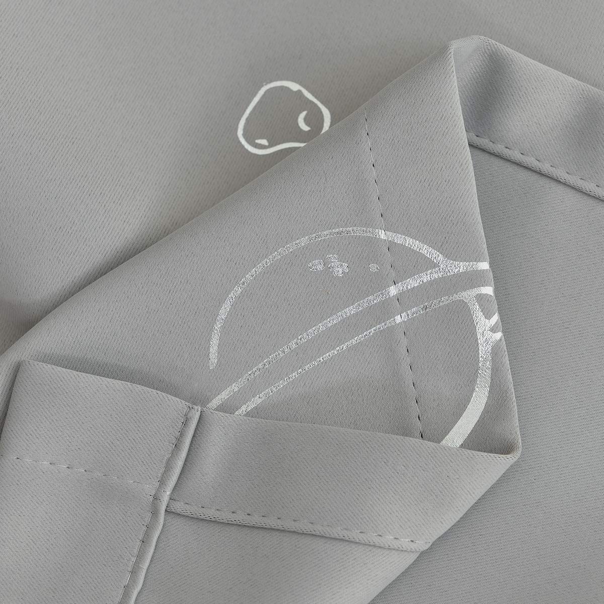 Space Planets Blackout Curtains 84 Inches Long - 2 Panels, Grey with Silver Foil Print, Grommet Top for Kids Room & Bedroom - Perfect for Nursery, Living Room & Home Theater Light Blocking