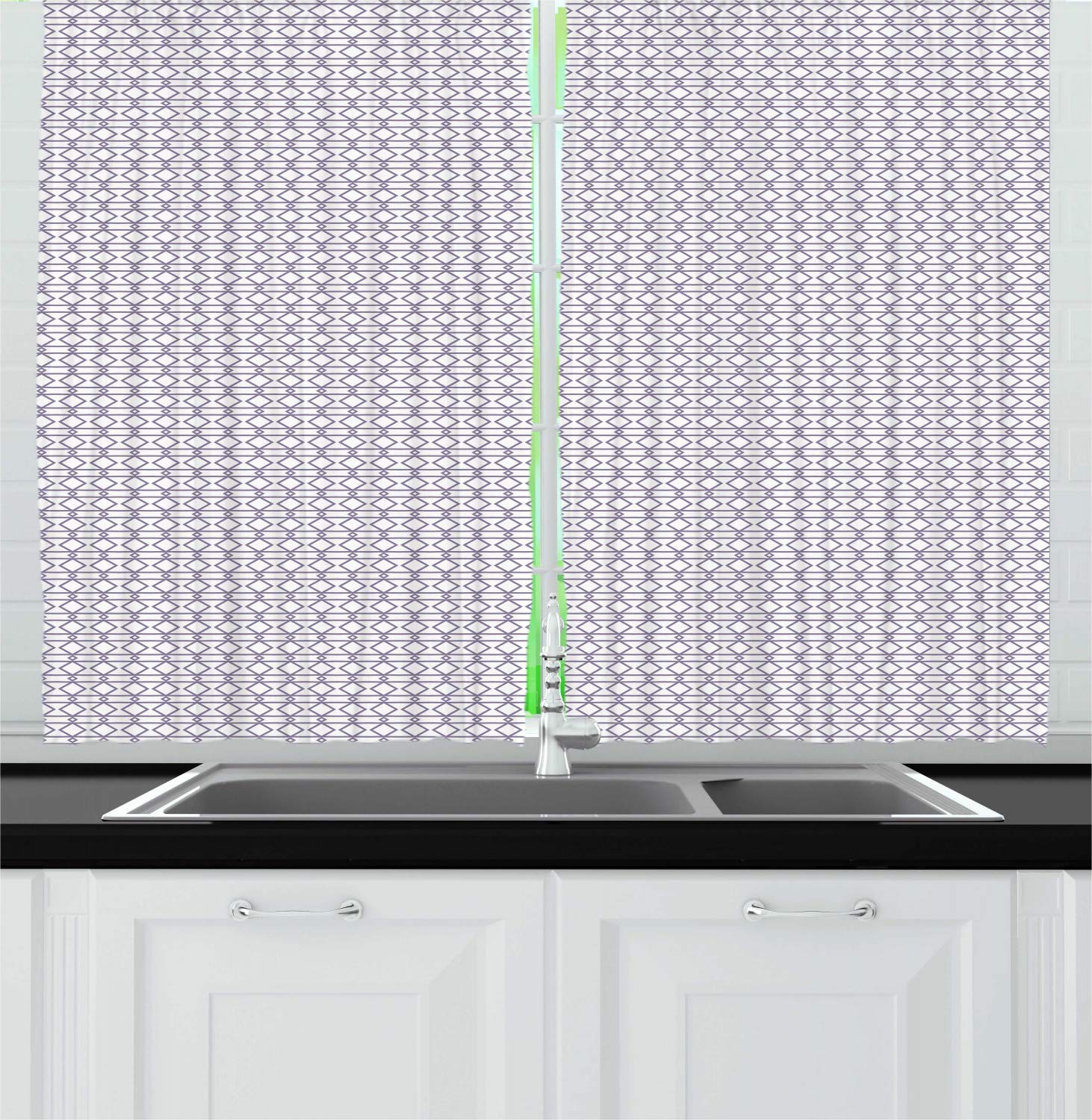 Ambesonne Abstract Kitchen Curtains Set of 2 Panels - Modern Monochrome Rhombus & Horizontal Streaks Design - 55
