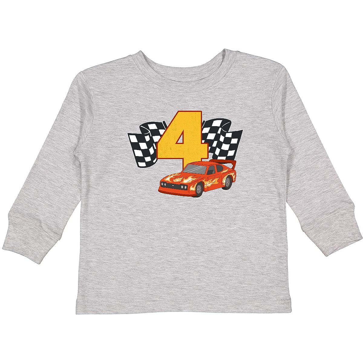 Inktastic Number 4 Race Car Toddler Long Sleeve T-Shirt - Cute Boys' Graphic Tee for Toddlers & Kids - Perfect for Birthday Parties, Playdates & Racing Theme Events