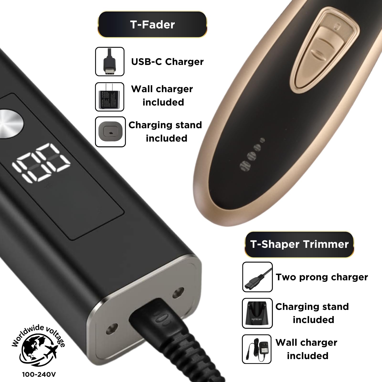 Supreme Trimmer 2-in-1 T-Fader Foil Shaver & T-Shaper Trimmer Set | ST5210 Beard Trimmer & STF501 Electric Razor | Gold | Perfect for Men's Grooming, Travel & Home Use
