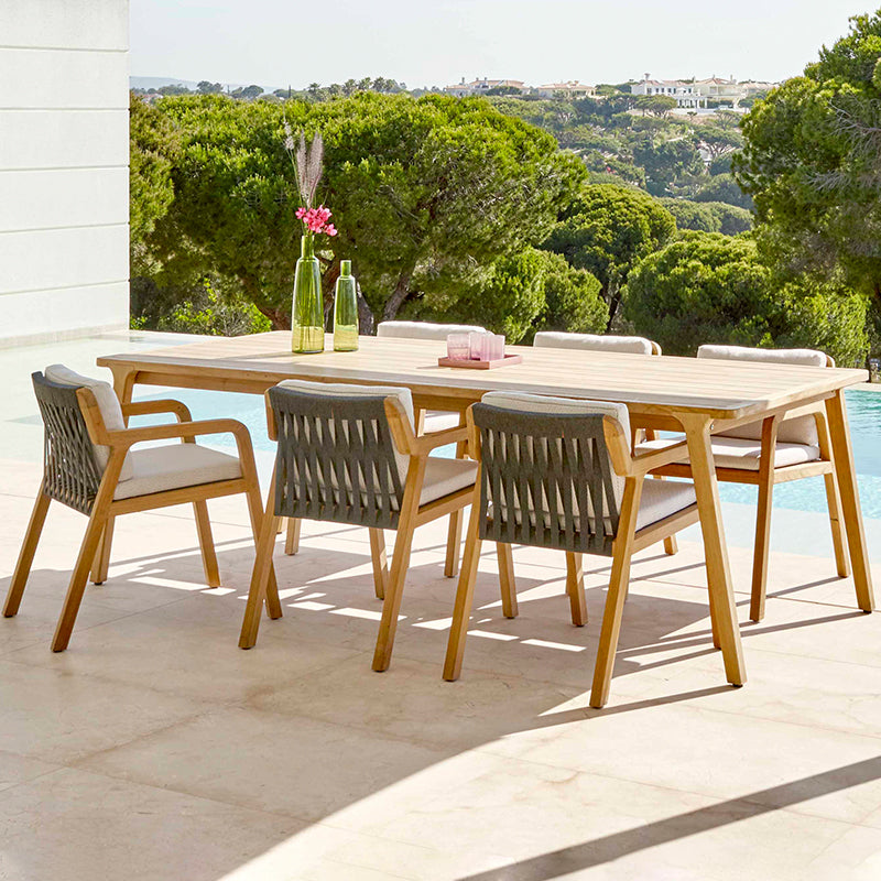 Premium Teak Rattan Outdoor Dining Table and Chair Set - Patio Furniture for Garden, Backyard, Poolside & Balcony