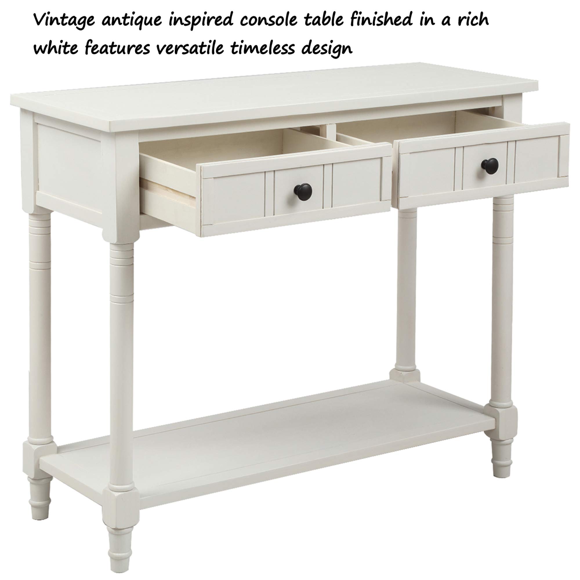 P PURLOVE Wooden Sofa Table with 2 Storage Drawers - Entryway Console Table for Living Room, Hallway & Bedroom - Ivory White Finish - Sturdy Side Table with Bottom Shelf for Home Decor
