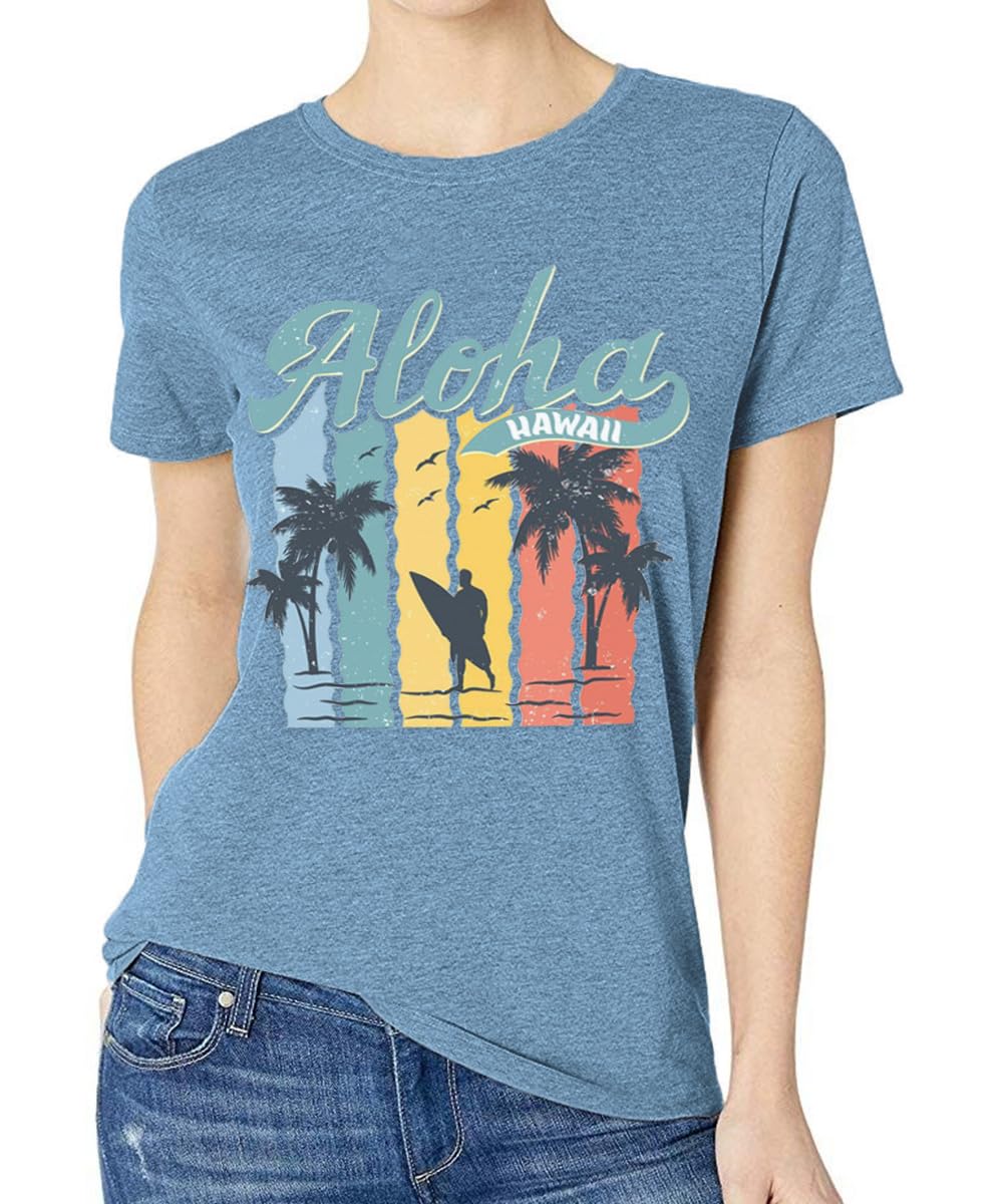 Women's Hawaiian Aloha Graphic T-Shirt | Tropical Summer Vacation Beach Tee | Casual Wear for Island Getaways, Luau Parties & Beach Vacations