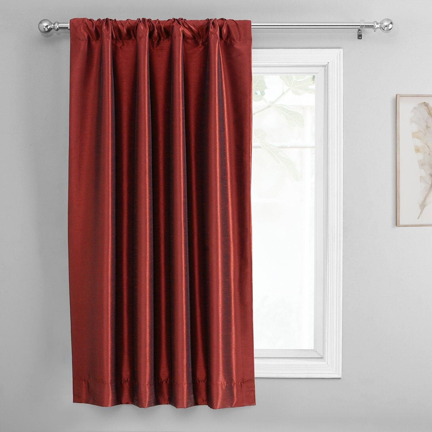 Vintage Ruby Textured Faux Dupioni Silk Blackout Tie-Up Window Shade - Elegant Room Darkening Window Treatment for Bedroom & Living Room