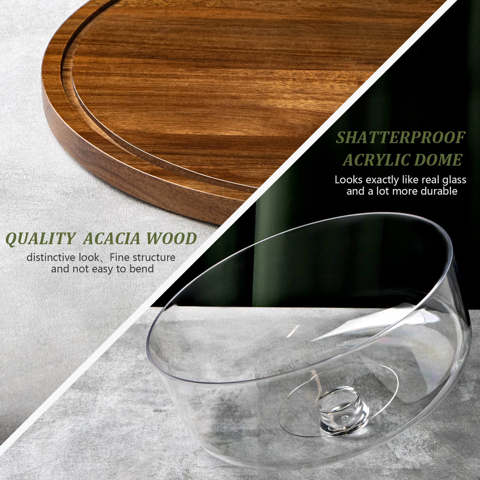 ANBOXIT Acacia Wood Cake Stand with Dome Lid - 10 Inch Wooden Cake Plate with Clear Acrylic Cover for Display & Protection - Perfect for Wedding, Birthday, Bakery Dessert Presentation