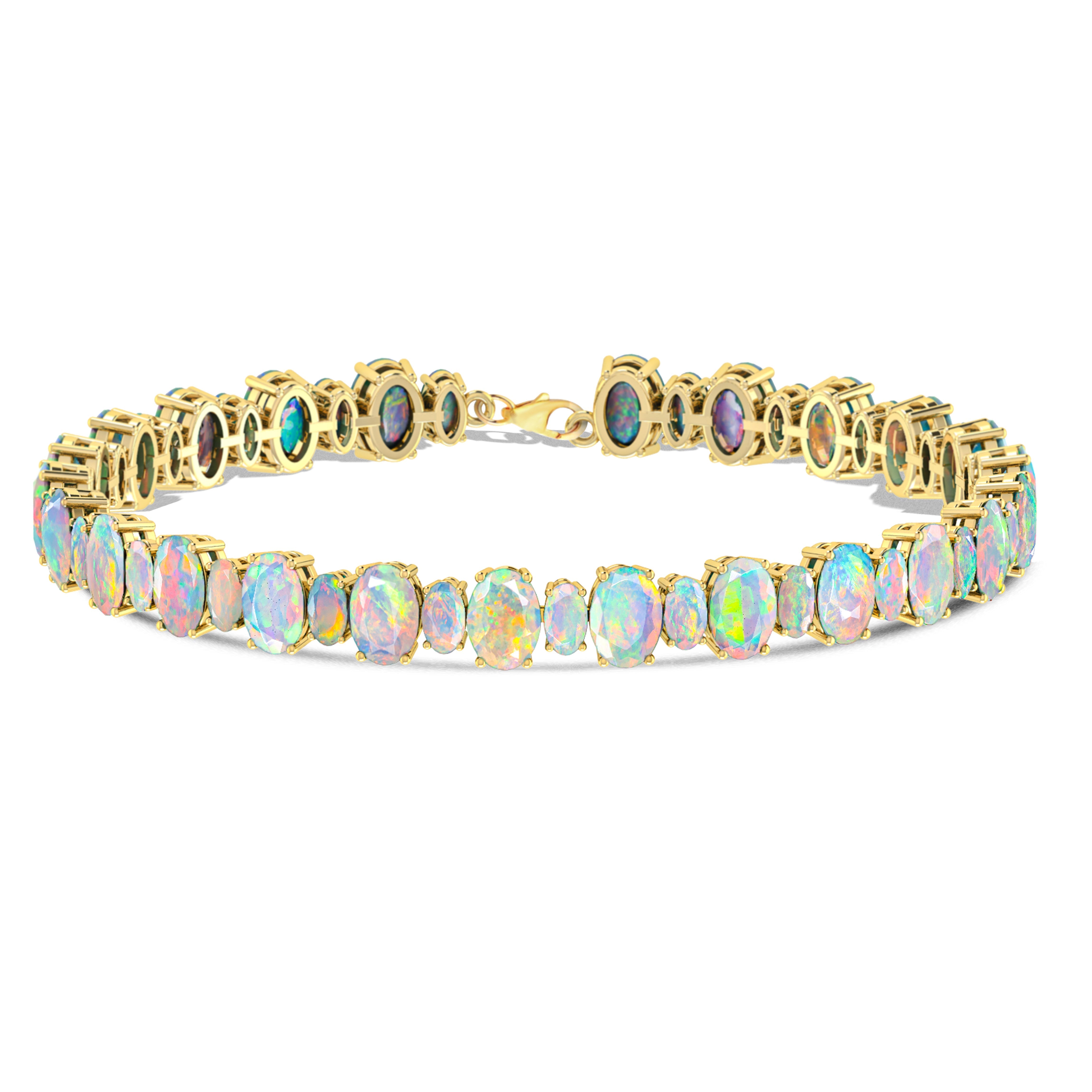 Blue Fire Opal Oval Gemstone Bracelet for Women - Handmade Sterling Silver Adjustable Bangle - Perfect for Gifts, Weddings & Boho Fashion