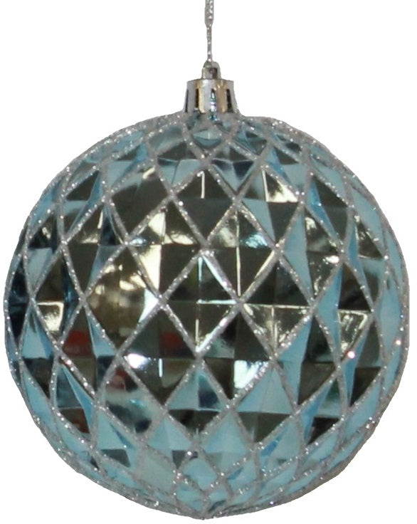 100MM Faceted Blue Glitter Shatterproof Christmas Tree Ornament - Durable Holiday Decor for Xmas Tree, Home, Party & Gift Giving