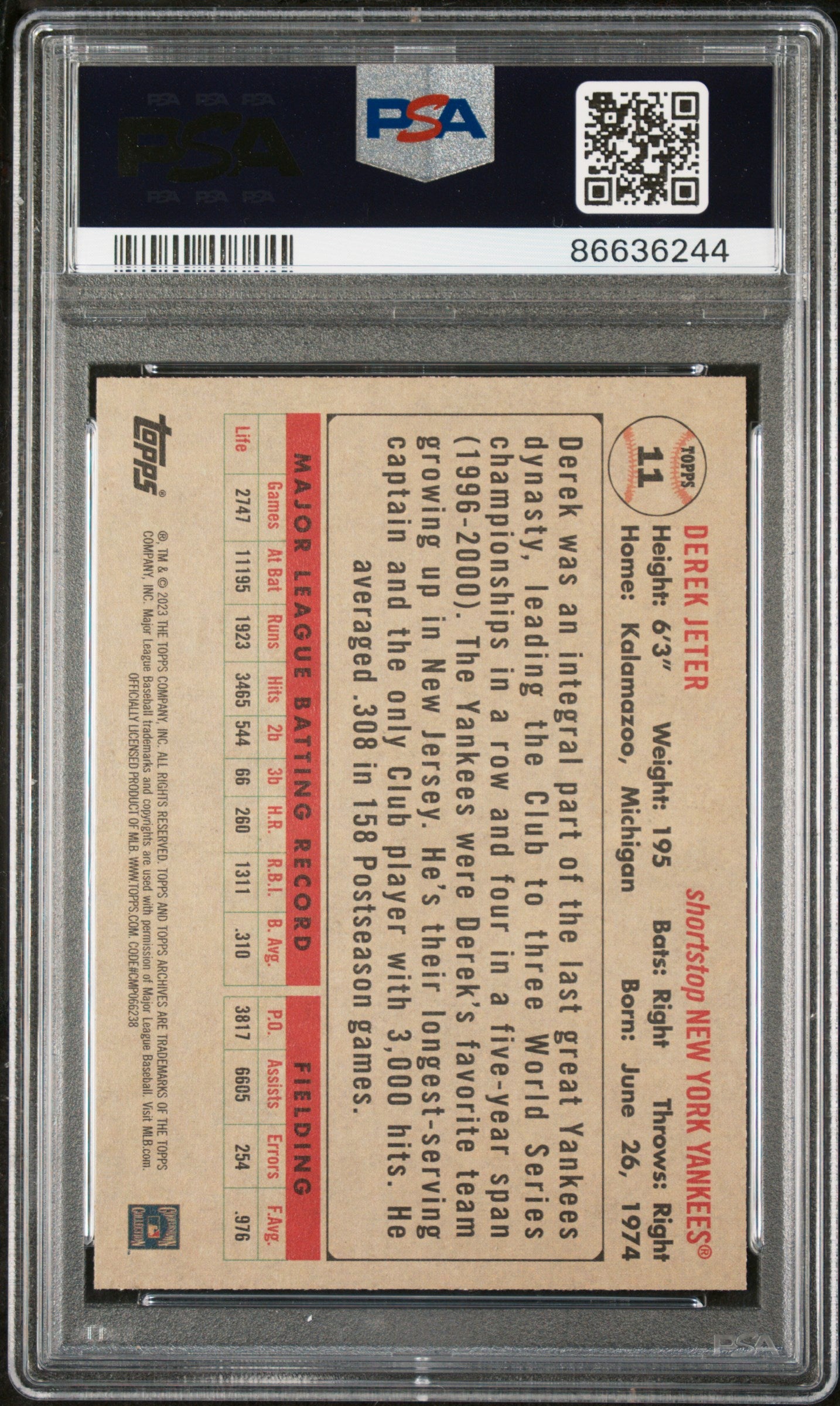 2023 Topps Archives Derek Jeter #11 PSA 10 Graded Baseball Card - Perfect for Collectors, Sports Memorabilia & Yankees Fans Display