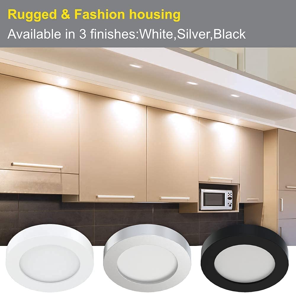 VST Under Cabinet Lighting Plug in with Wired Touch Dimmer Switch - 6 Pack White Puck Lights, Recessed or Surface Mount Design, Natural White 4000K, 12V 2W (12W Total) - Perfect for Kitchen, Closet, and Display Cabinet Lighting