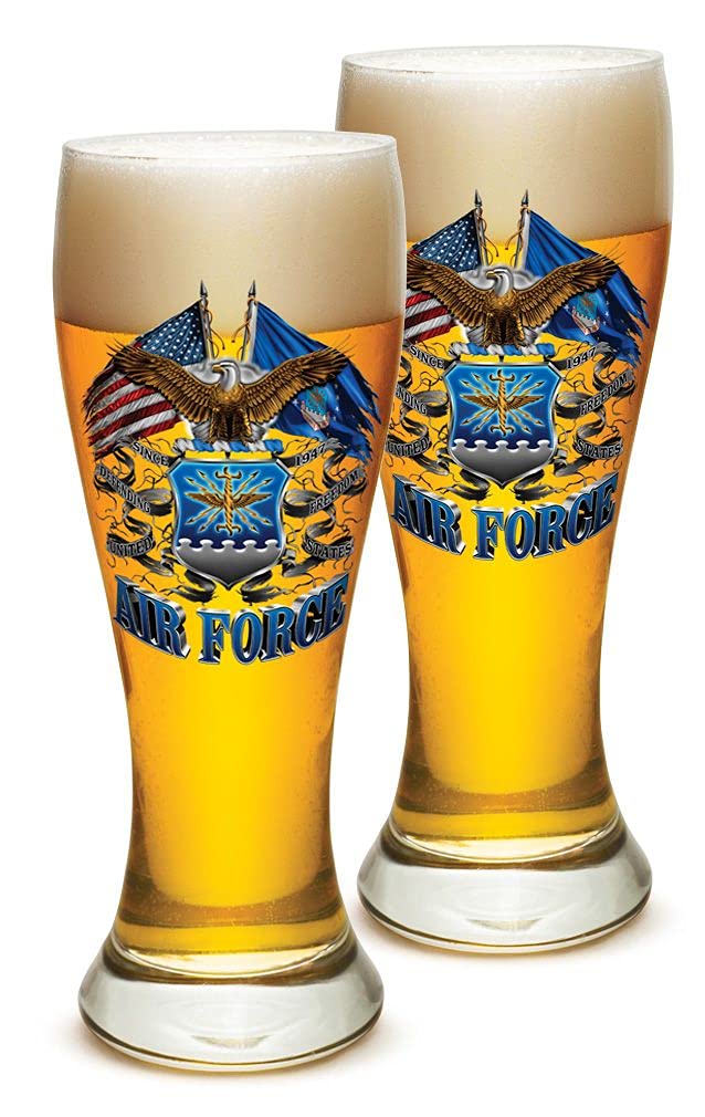 USAF Beer Glasses Set of 12 (23 Oz) - Double Flag Air Force Barware for Men & Women | Military Gifts, Pilsner Glassware | Perfect for Veterans Day, Home Bars & Military Themed Parties