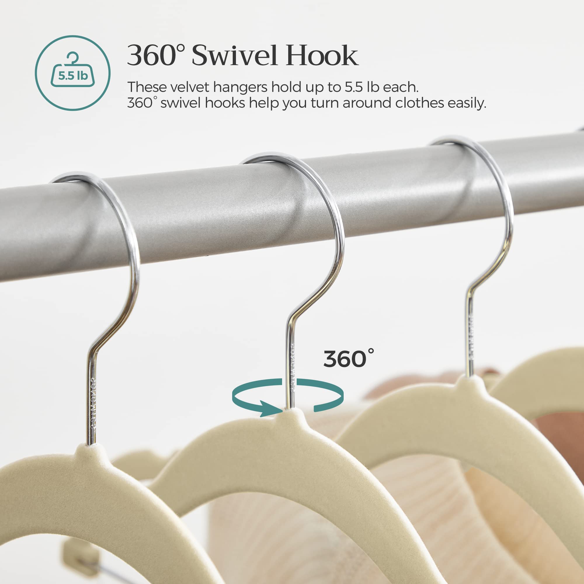 SONGMICS 30-Pack Velvet Pants Hangers with Adjustable Clips - 16.7 Inch Heavy Duty Non-Slip Skirt Hangers for Closet Organization - Space Saving for Pants, Skirts, Dresses & Coats in Sandy Beige | Perfect for Wardrobe, Laundry Room & Travel Packing