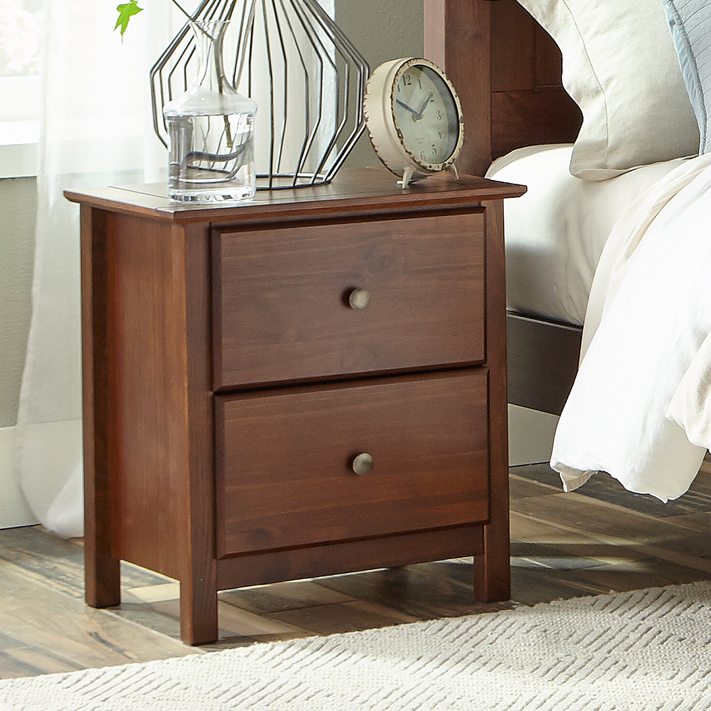 Modern Wooden Shaker 2-Drawer Nightstand - Bedside Table with Storage for Bedroom, Living Room & Guest Room - Compact Nightstand with Smooth Gliding Drawers for Home Decor