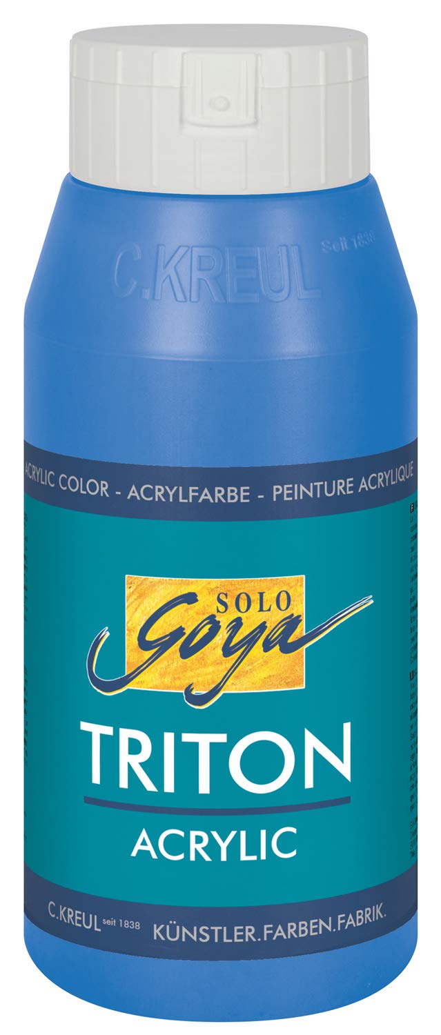 EverJoice Kreul 17028 - Solo Goya Triton Acrylic Paint Primary Blue, 750 ml Bottle, Fast-Drying Matte Water-Based Paint, Studio-Quality for Artists, Highly Pigmented & Opaque - Perfect for Canvas, Murals, DIY Crafts & Home Decor Projects