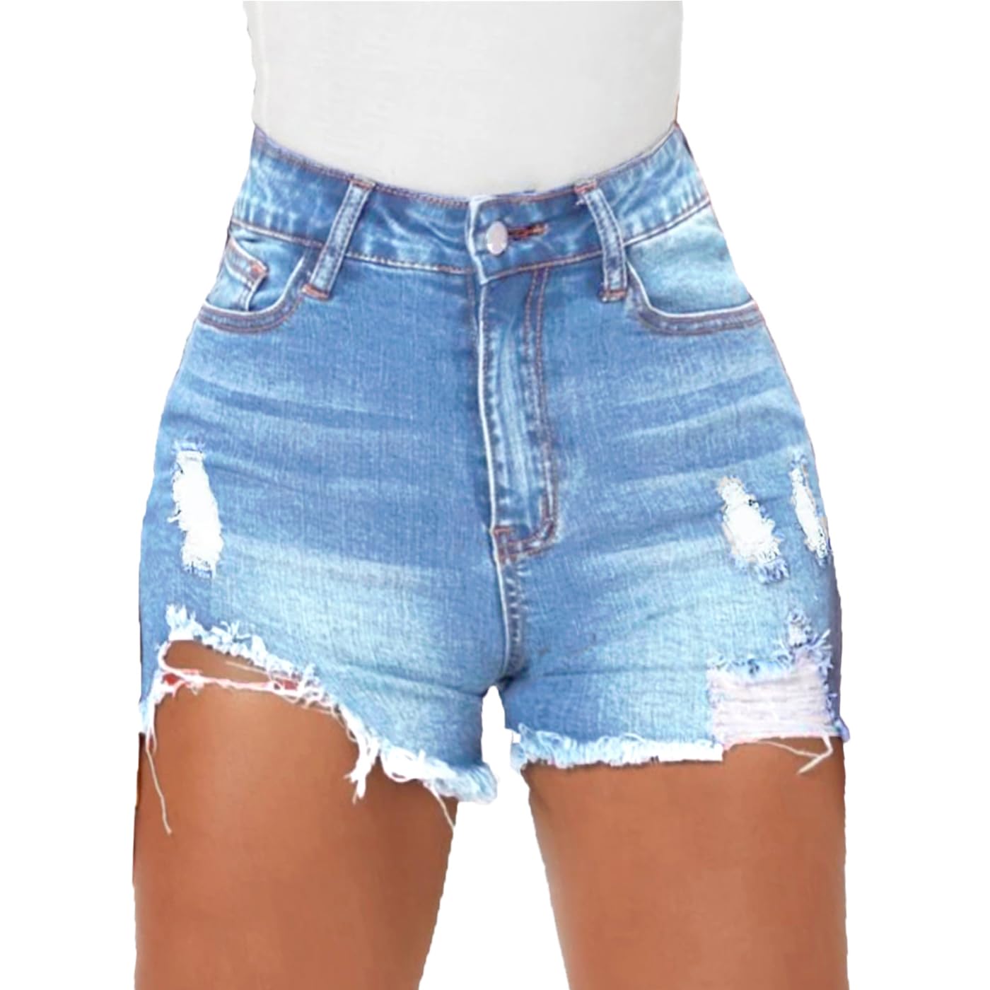 Women's Distressed Stretchy Denim Shorts - High Waisted Ripped Raw Hem Casual Jean Shorts for Juniors | Perfect for Summer Outfits, Beach Vacations & Casual Street Style