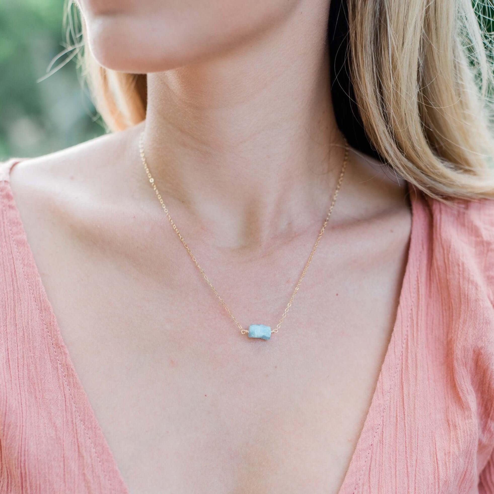 Natural Tiny Raw Aquamarine Crystal Pendant Necklace - Handmade Boho Jewelry for Women, Healing Stone Gift for Birthdays & Spiritual Energy (Perfect for Meditation, Yoga & Everyday Wear)