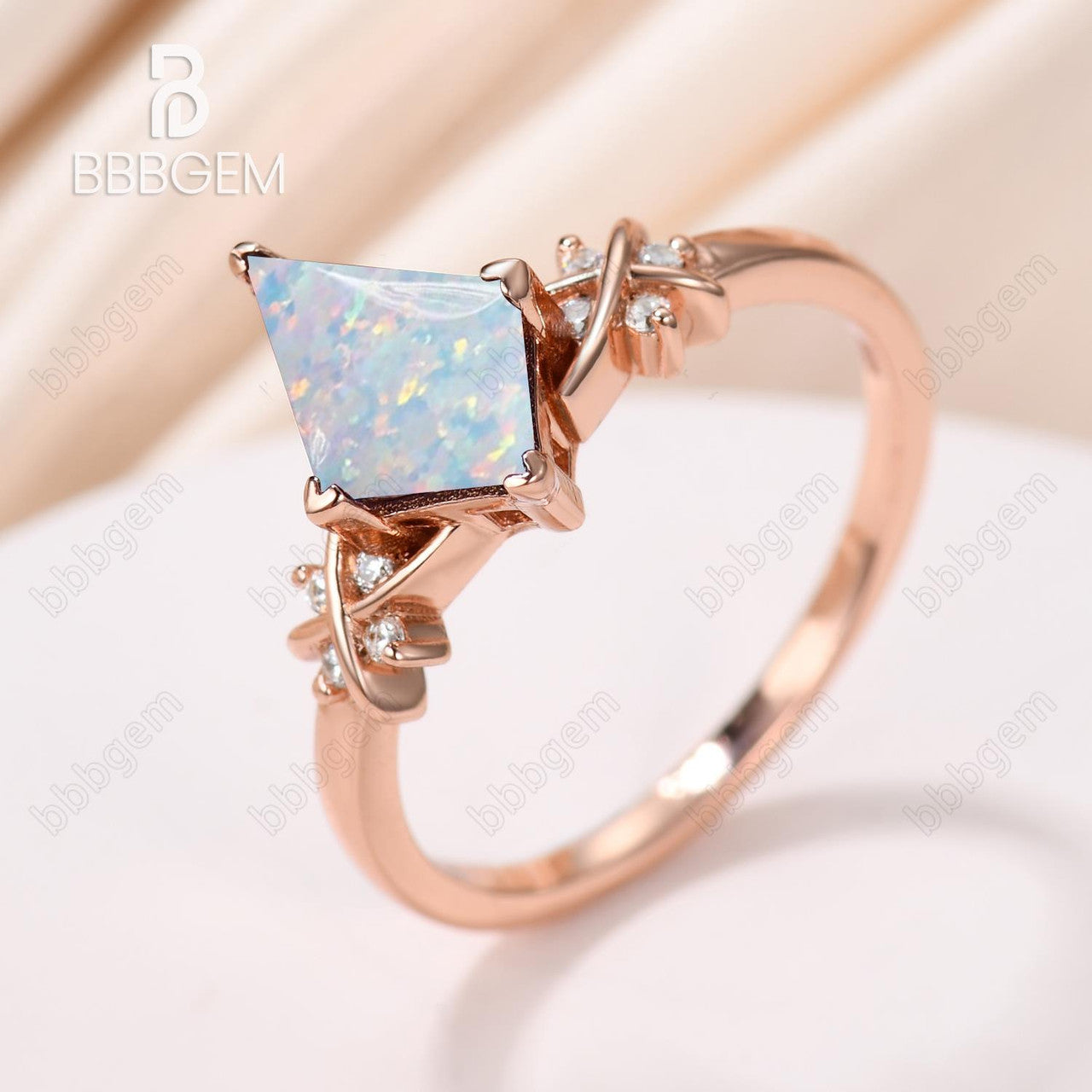 1 Carat Genuine Lab-Created White Opal & Diamond Vintage Kite Engagement Ring – Unique Opal Prong Setting for Weddings, Anniversaries & Special Occasions