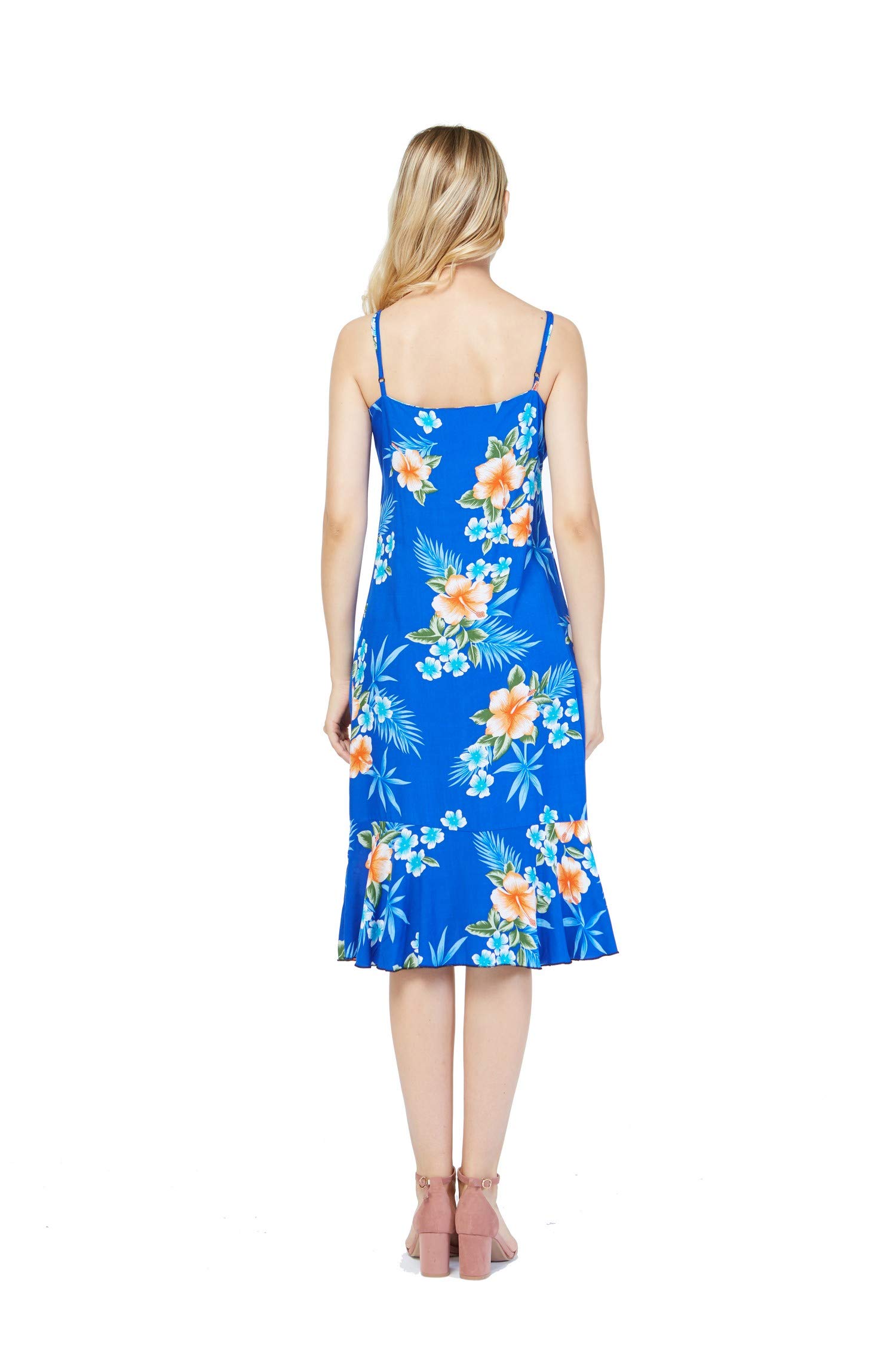 Hawaiian Luau Mermaid Ruffle Dress for Women & Girls - Matching Mother Daughter Hibiscus Blue Wrap Dress - Perfect for Beach Parties, Vacations & Summer Outfits