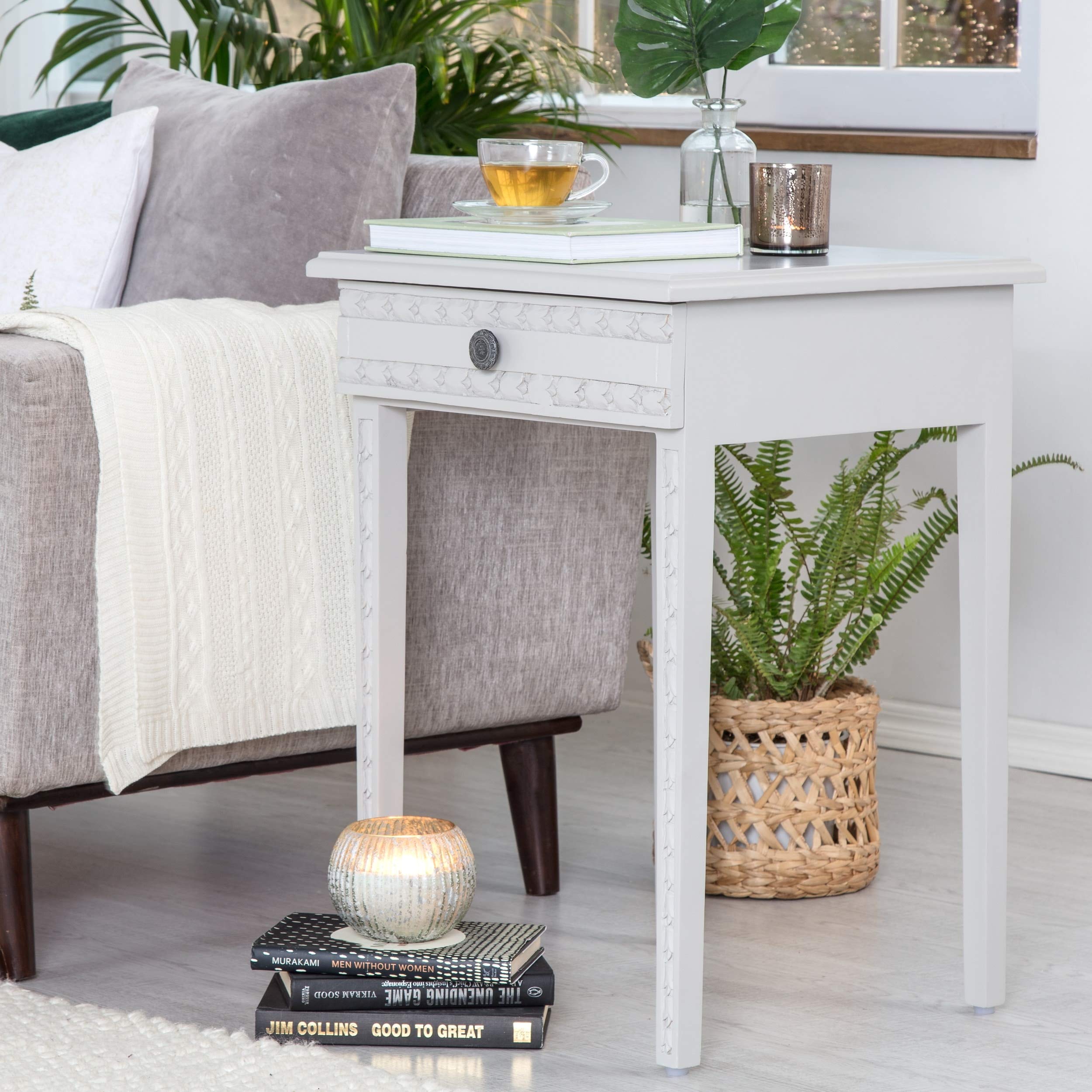 Modern Light Gray Wood Finish Nightstand with Drawer - Adore Decor End Table for Bedroom, Living Room & Office - Contemporary Side Table with Storage Space