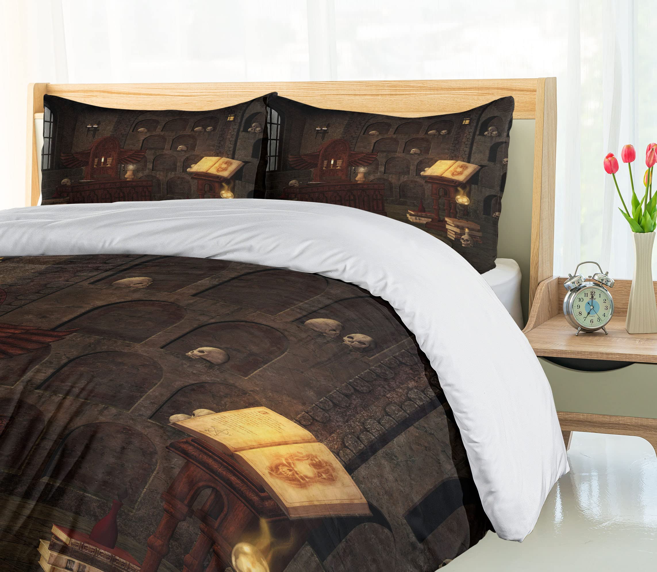 Ambesonne Gothic Duvet Cover Set - King Size 3-Piece Bedding with Skull & Sorcery Print, Brunette Brown - Perfect for Dark Themed Bedrooms, Halloween Decor & Witchy Aesthetic