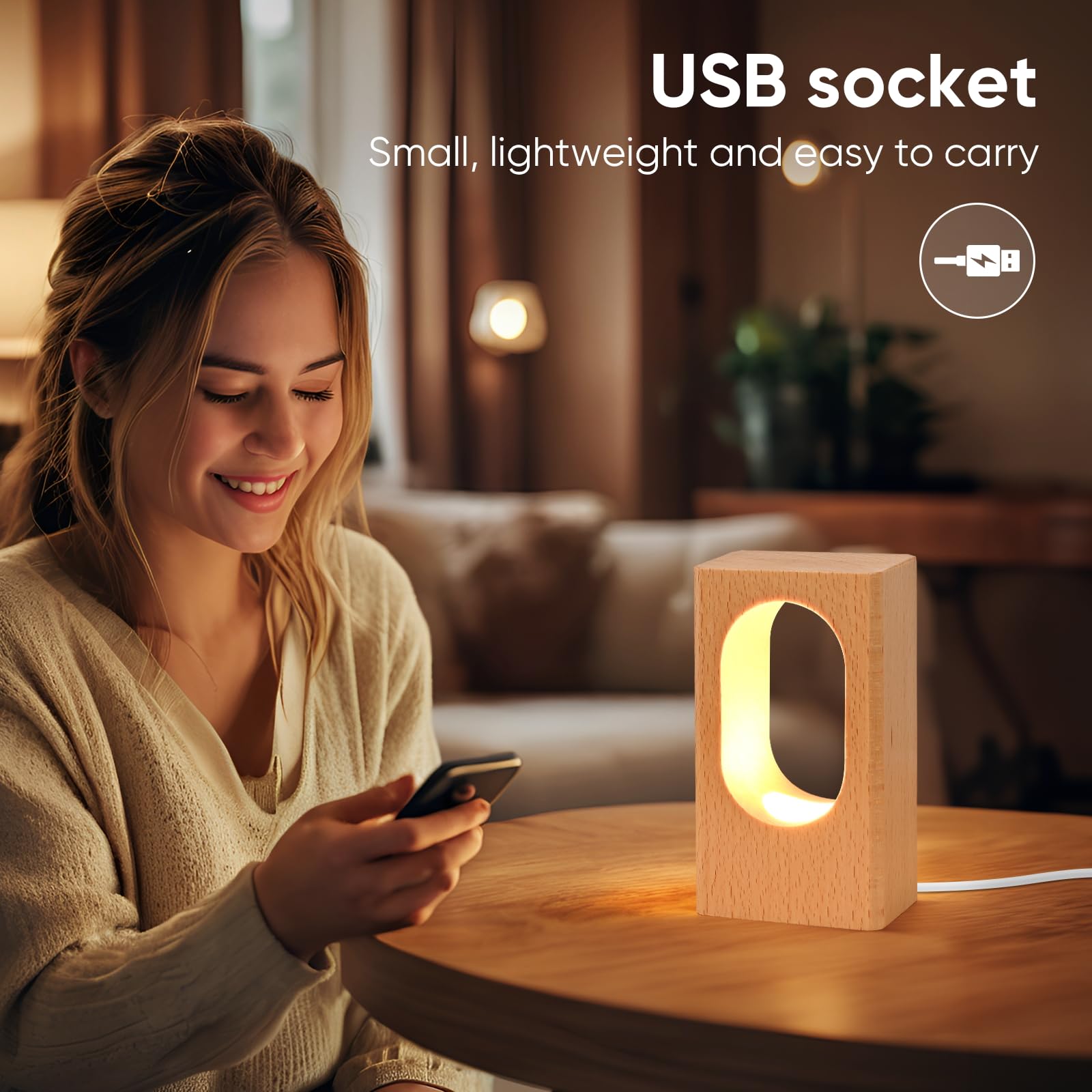 Dimmable LED Wood Desk Lamp - Adjustable Bedside Night Light for Bedroom, Creative Home Decor Table Lamp with Warm Lighting, Unique Housewarming Gift for Office, Study, Reading & Relaxation